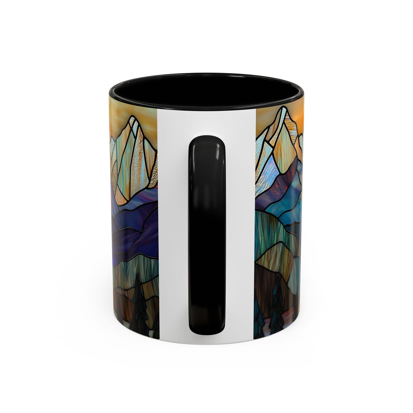 Stained Glass Mountain Coffee Mug - Vibrant Watercolor Mountain Sunset, 11oz & 15oz Ceramic Mug, Perfect gifts ideas, Outdoor Adventure