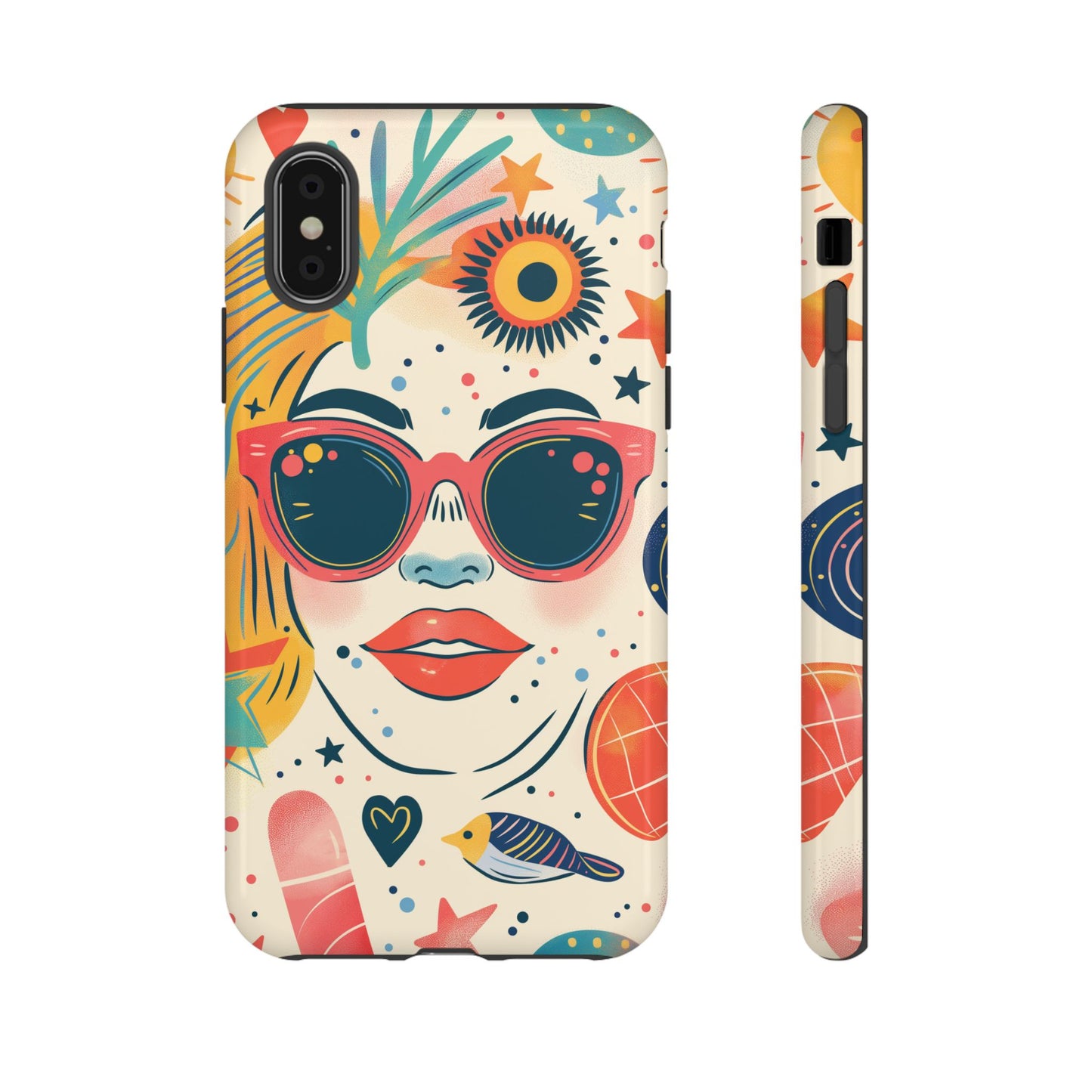 Retro Pop Boho Art Phone Case – Vibrant Sunglasses Collage Design for iPhone, Samsung, Google Pixel Tough Case - NovaFlair