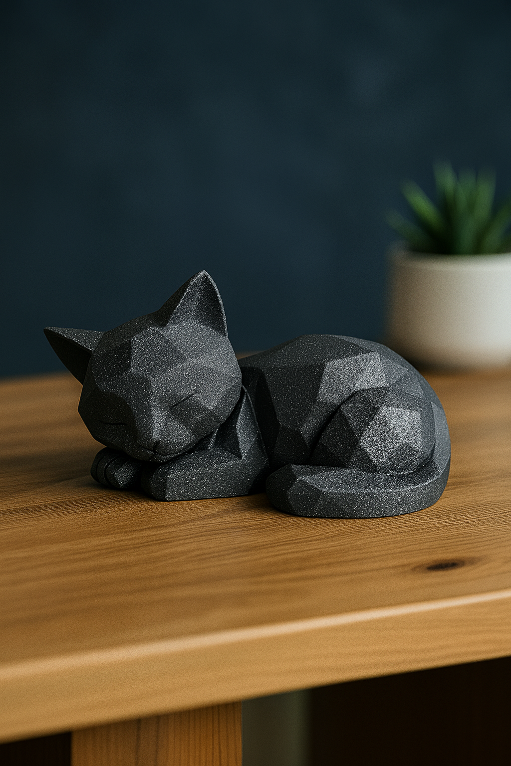 Low Poly Cat Sculpture – 3D Printed Modern Minimalist Decor for Home or Office