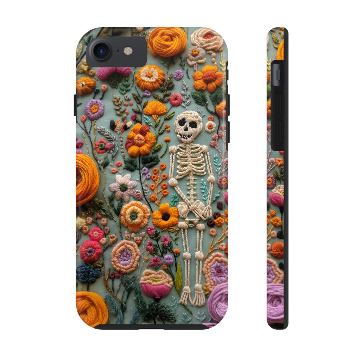 Vintage Skeletons in Bloom Phone Case | Embroidered Look Floral Charm Phone Cover | Halloween Cottagecore | iPhone | Pixel | Samsung