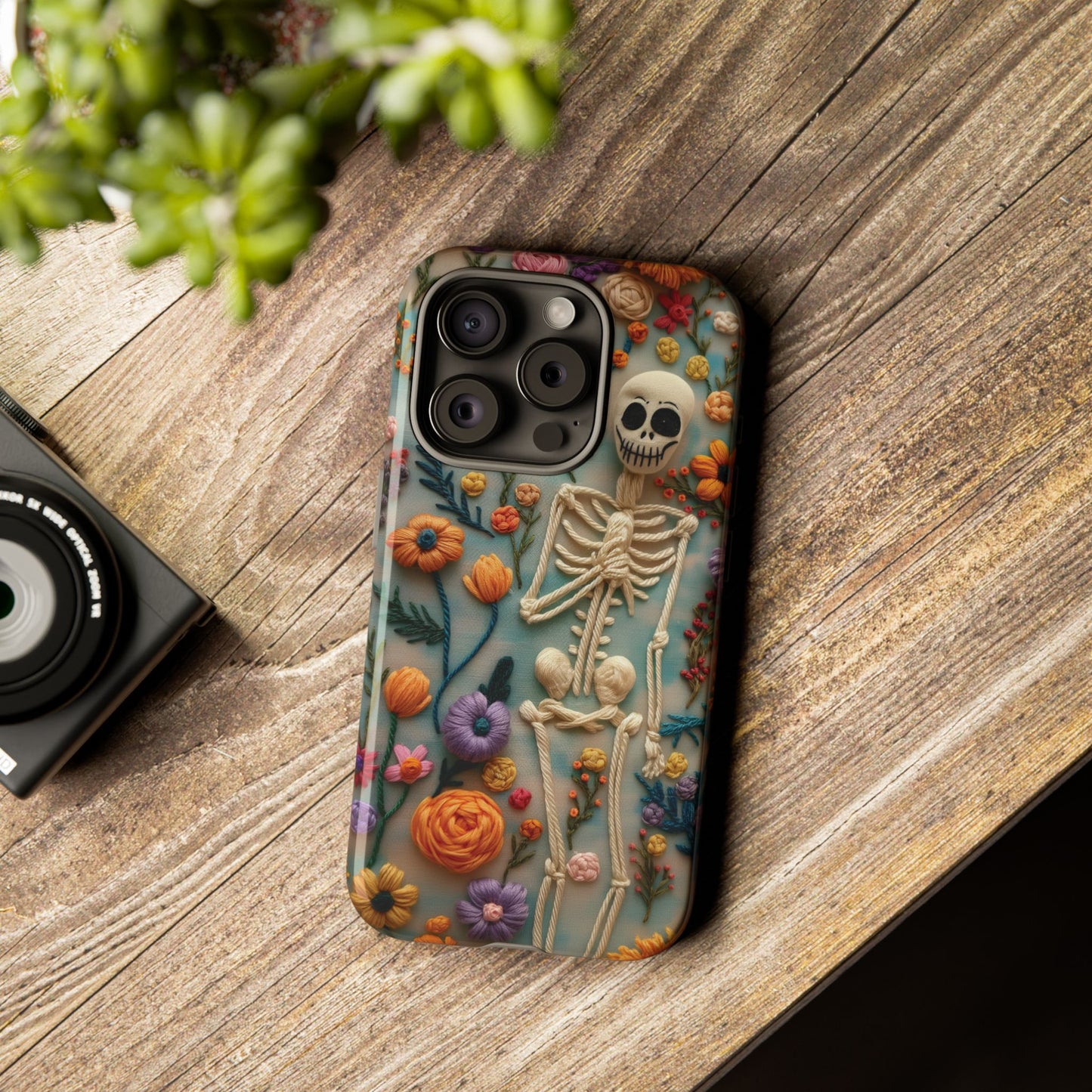 Spooky Floral Skeleton Phone Case – Unique Artistic Design for iPhone, Samsung, Google Pixel