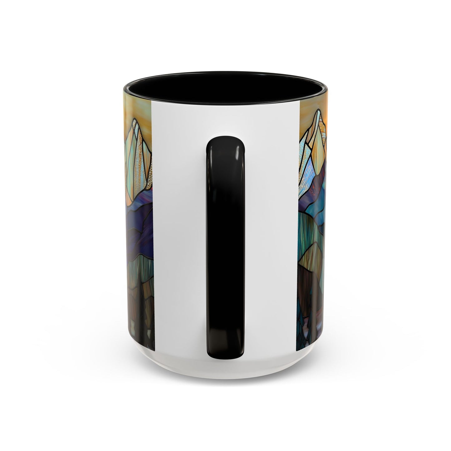 Stained Glass Mountain Coffee Mug - Vibrant Watercolor Mountain Sunset, 11oz & 15oz Ceramic Mug, Perfect gifts ideas, Outdoor Adventure