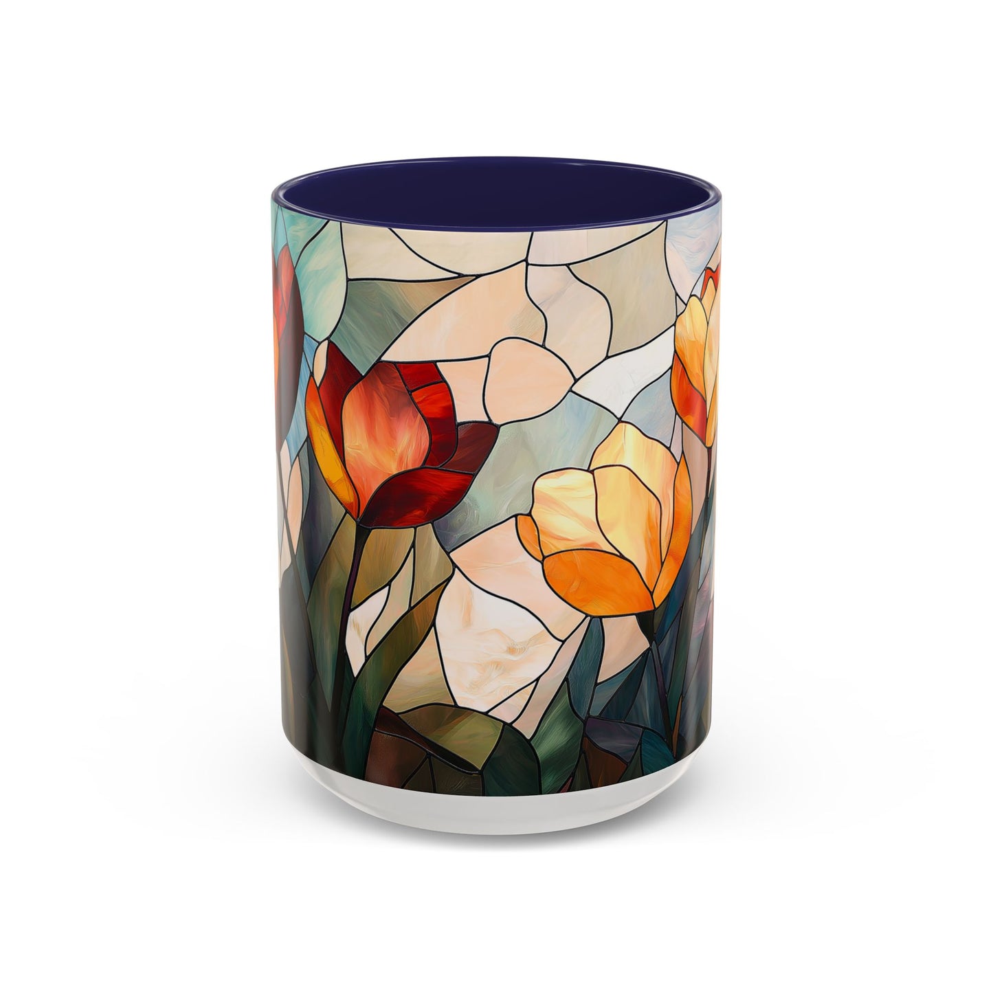 Stained Glass Floral Coffee Mug, Floral Art Drinkware, Gift for Flower Lovers, Home Decor, Mother's Day Present