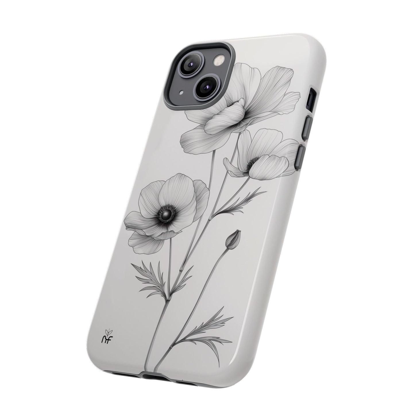 Elegant Monochrome Floral Phone Case – Minimalist Modern Design for iPhone, Samsung, Google Pixel Tough Case