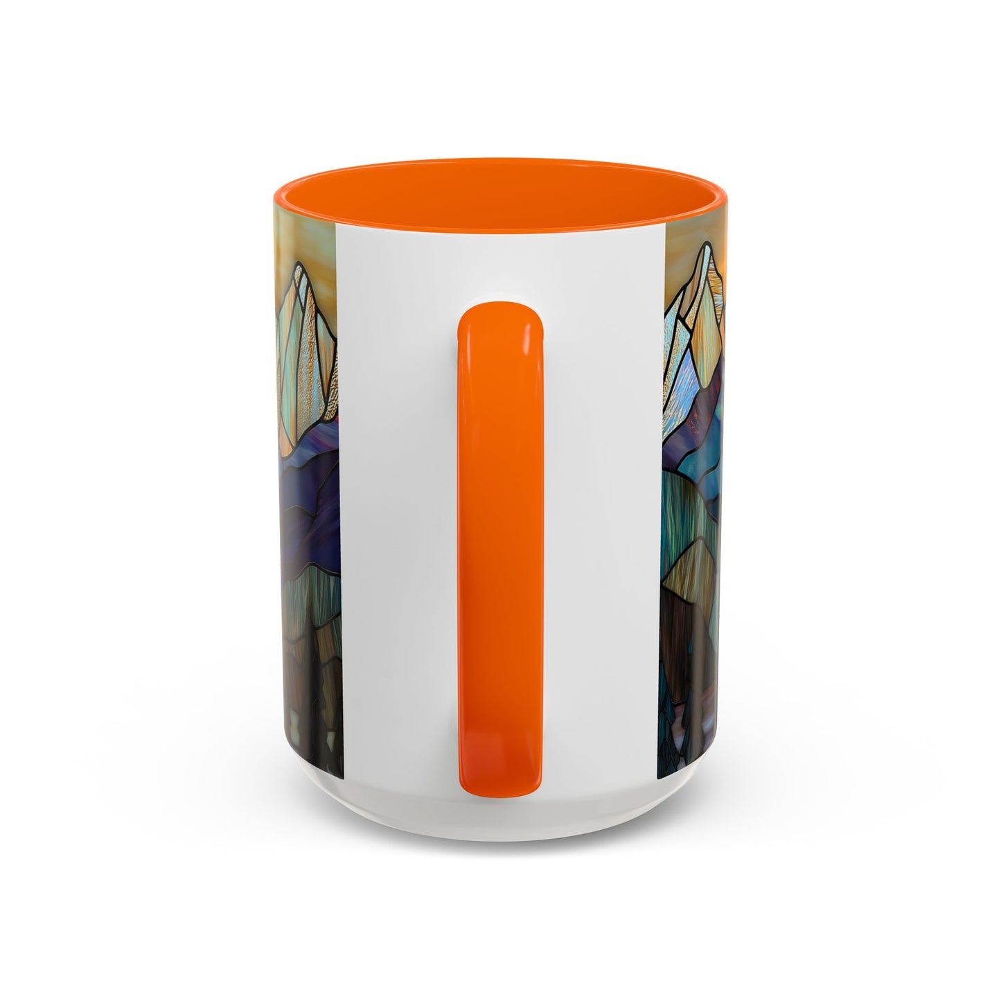 Stained Glass Mountain Coffee Mug - Vibrant Watercolor Mountain Sunset, 11oz & 15oz Ceramic Mug, Perfect gifts ideas, Outdoor Adventure