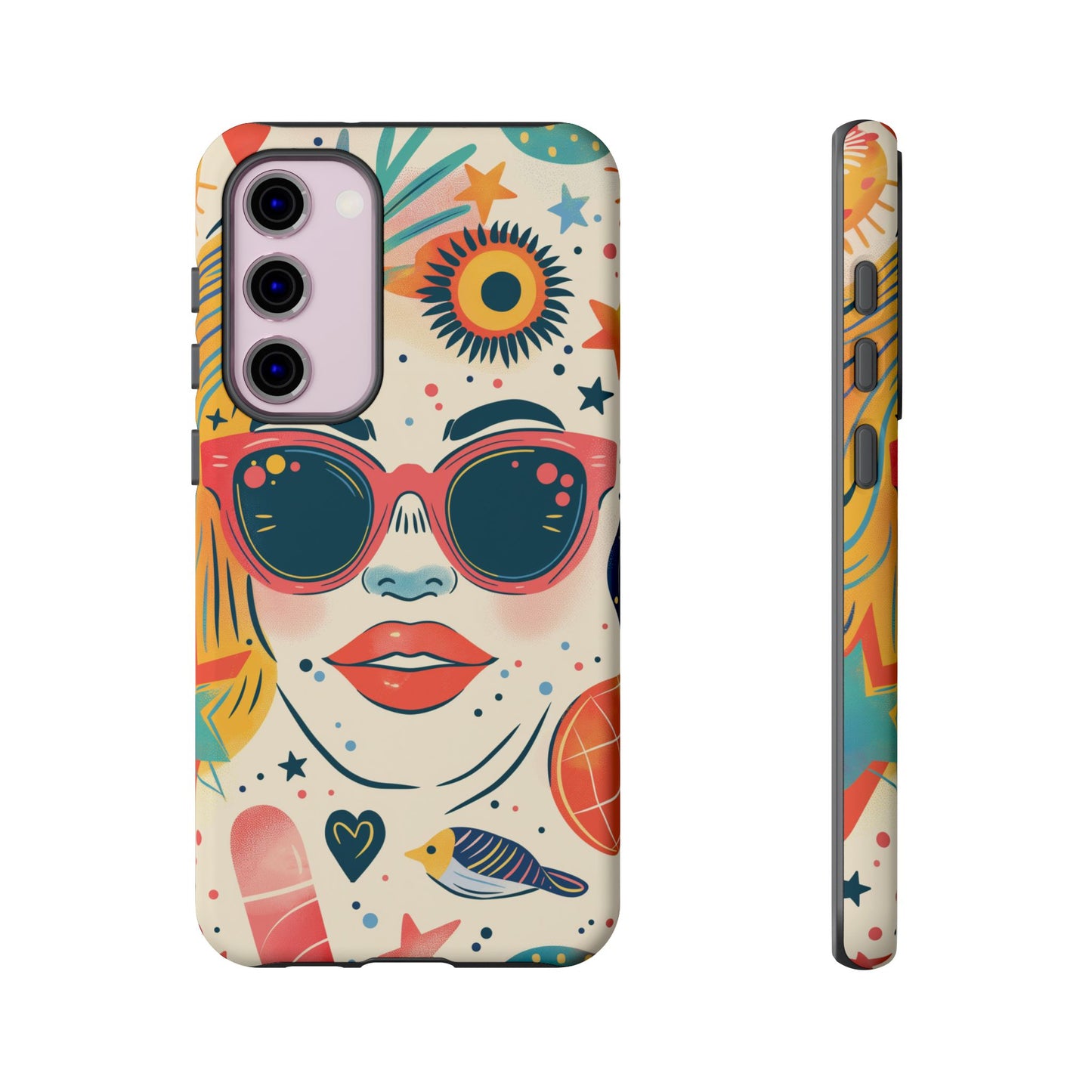Retro Pop Boho Art Phone Case – Vibrant Sunglasses Collage Design for iPhone, Samsung, Google Pixel Tough Case
