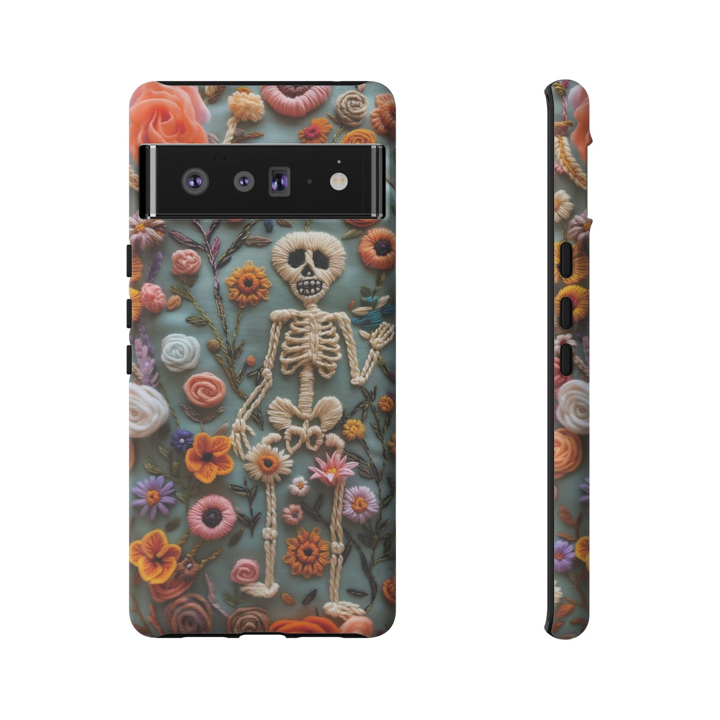 Gothic Floral Skeleton Phone Case – Unique Artistic Design for iPhone, Samsung, Google Pixel