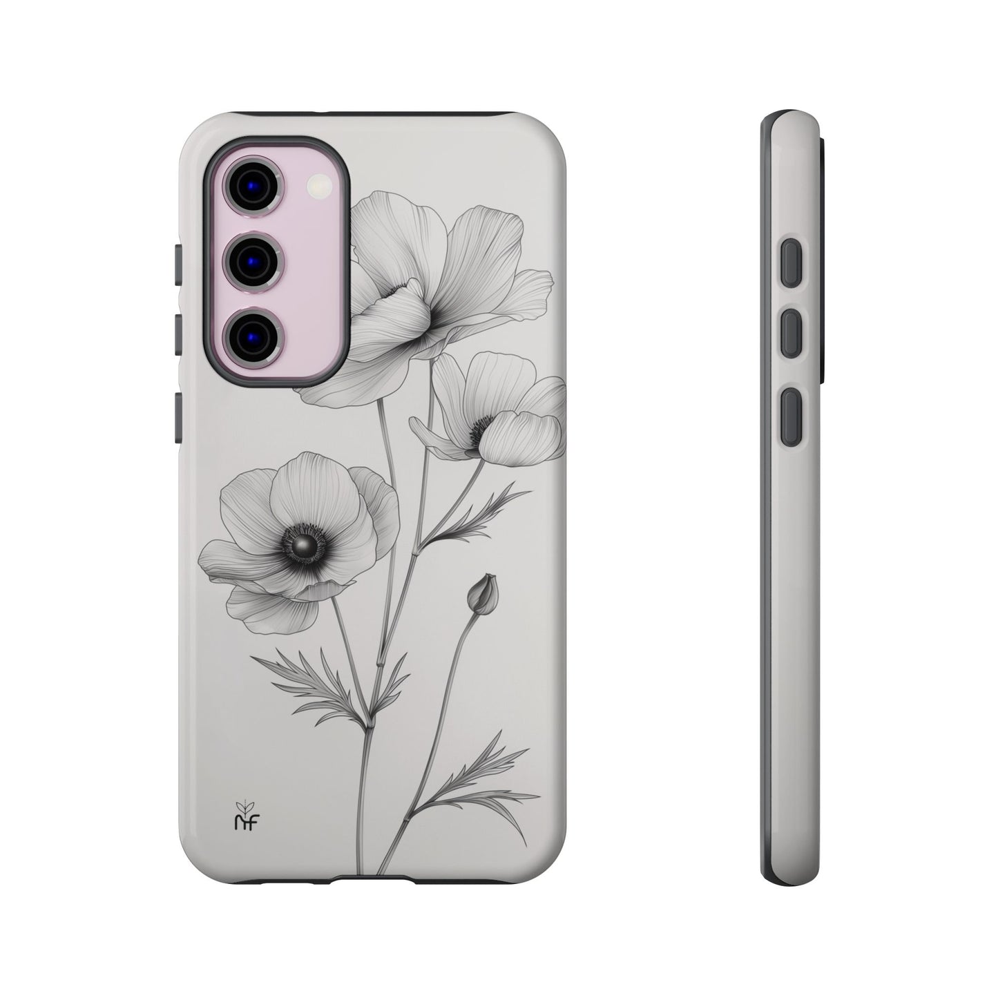 Elegant Monochrome Floral Phone Case – Minimalist Modern Design for iPhone, Samsung, Google Pixel Tough Case