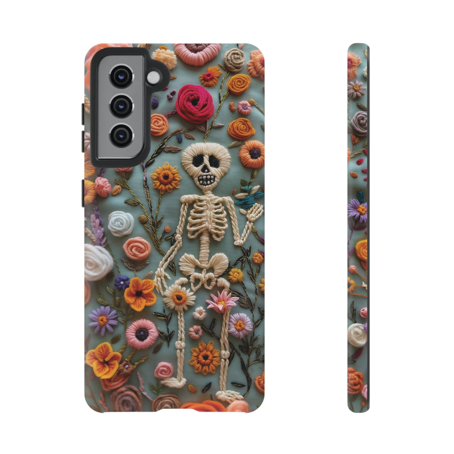 Gothic Floral Skeleton Phone Case – Unique Artistic Design for iPhone, Samsung, Google Pixel