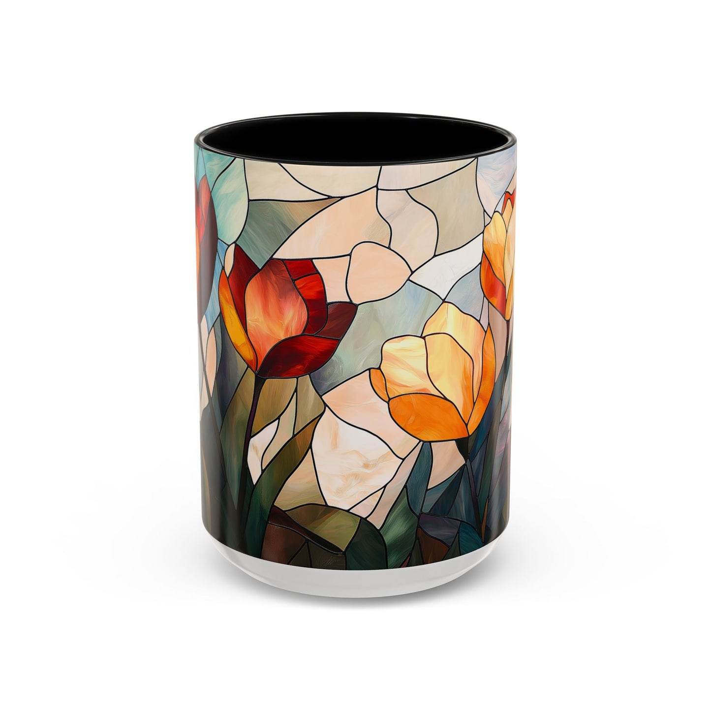 Stained Glass Floral Coffee Mug, Floral Art Drinkware, Gift for Flower Lovers, Home Decor, Mother's Day Present