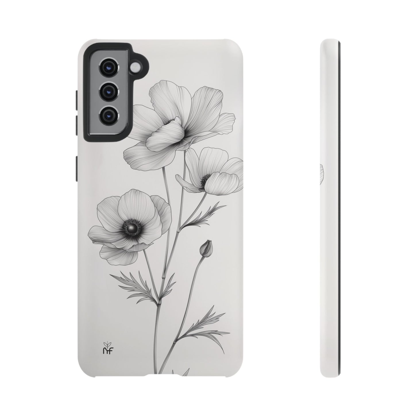 Elegant Monochrome Floral Phone Case – Minimalist Modern Design for iPhone, Samsung, Google Pixel Tough Case