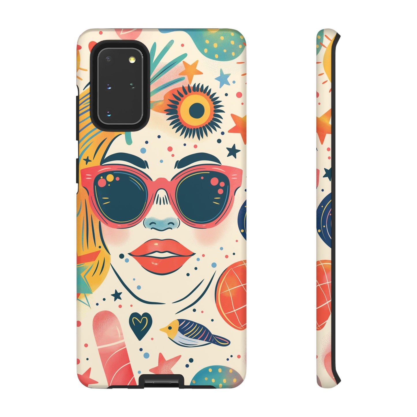 Retro Pop Boho Art Phone Case – Vibrant Sunglasses Collage Design for iPhone, Samsung, Google Pixel Tough Case - NovaFlair