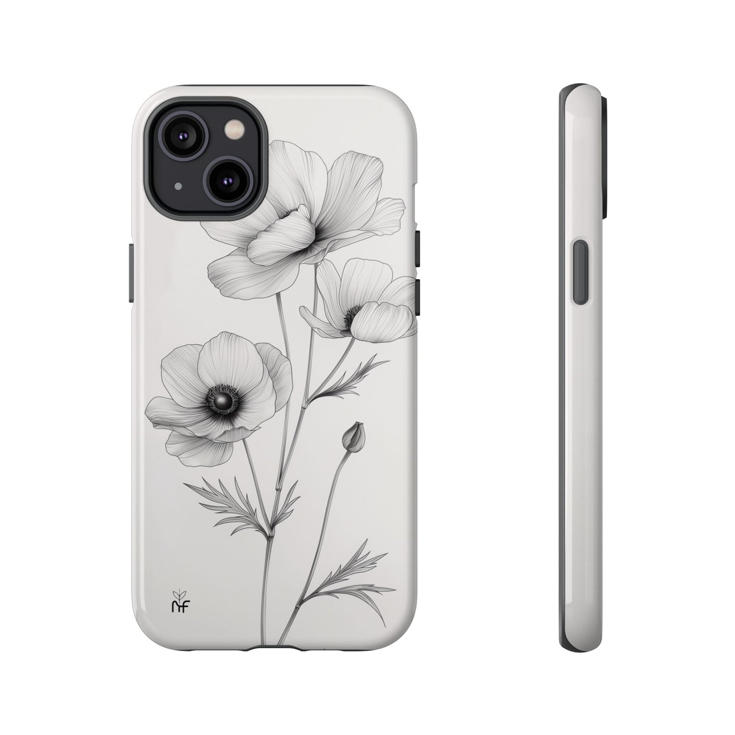 Elegant Monochrome Floral Phone Case – Minimalist Modern Design for iPhone, Samsung, Google Pixel Tough Case