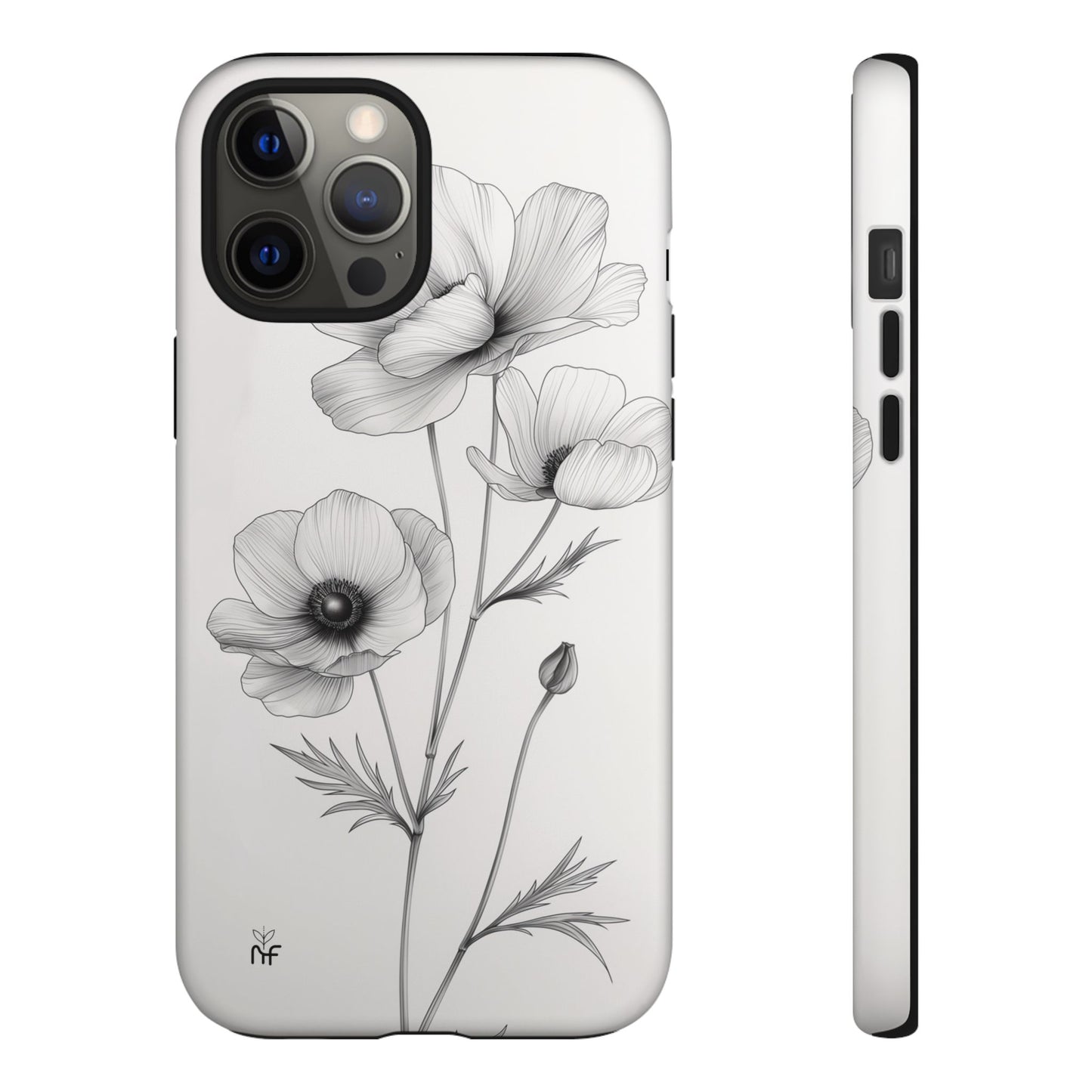 Elegant Monochrome Floral Phone Case – Minimalist Modern Design for iPhone, Samsung, Google Pixel Tough Case