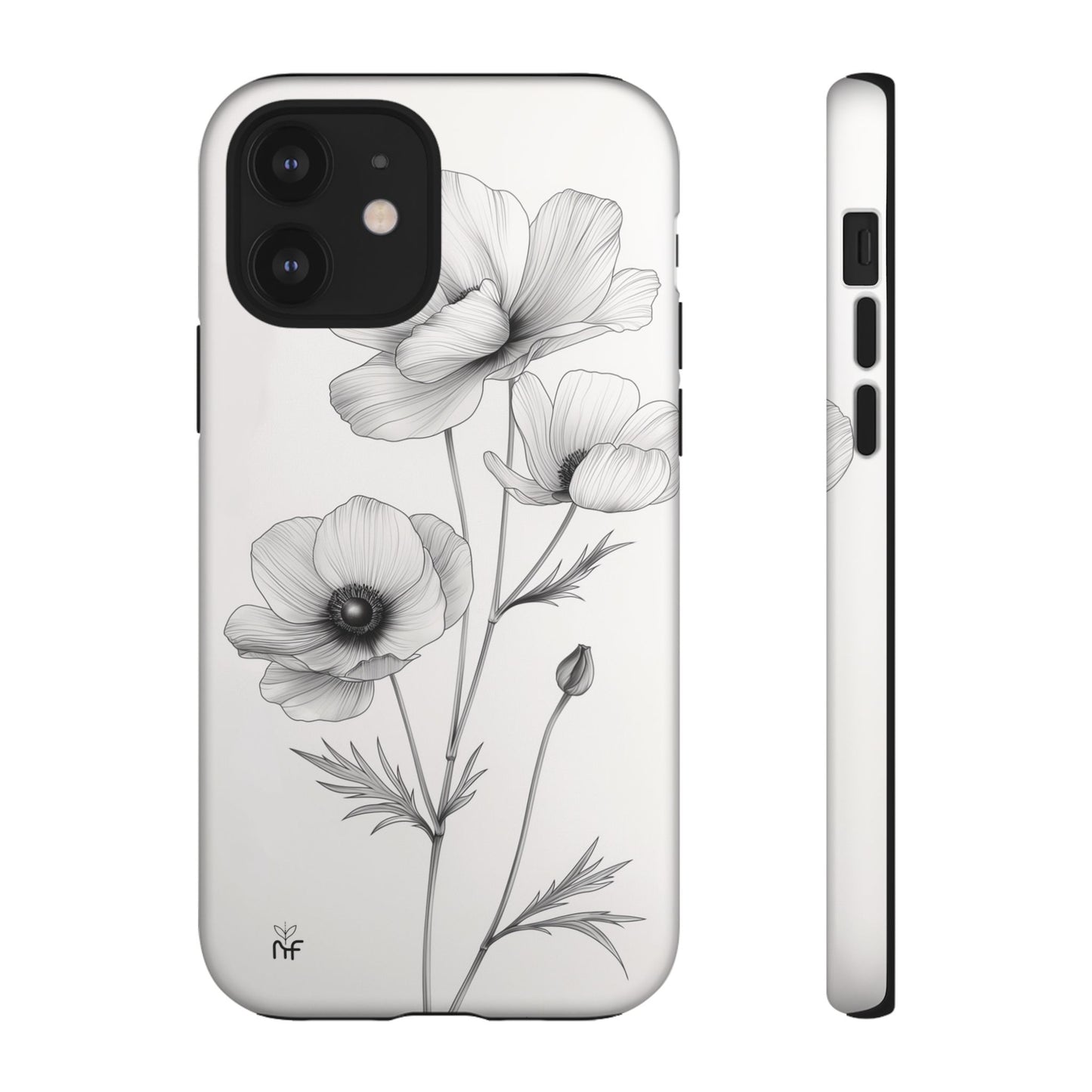 Elegant Monochrome Floral Phone Case – Minimalist Modern Design for iPhone, Samsung, Google Pixel Tough Case