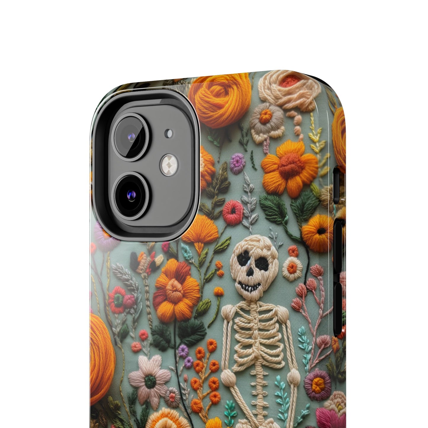Vintage Skeletons in Bloom Phone Case | Embroidered Look Floral Charm Phone Cover | Halloween Cottagecore | iPhone | Pixel | Samsung