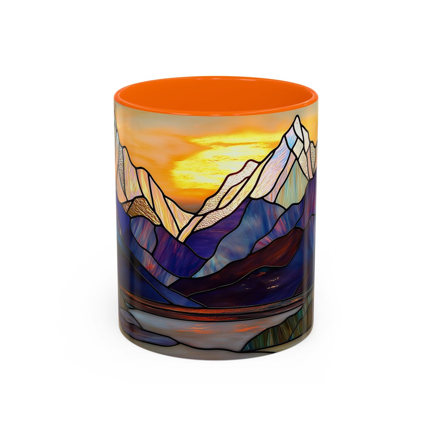 Stained Glass Mountain Coffee Mug - Vibrant Watercolor Mountain Sunset, 11oz & 15oz Ceramic Mug, Perfect gifts ideas, Outdoor Adventure