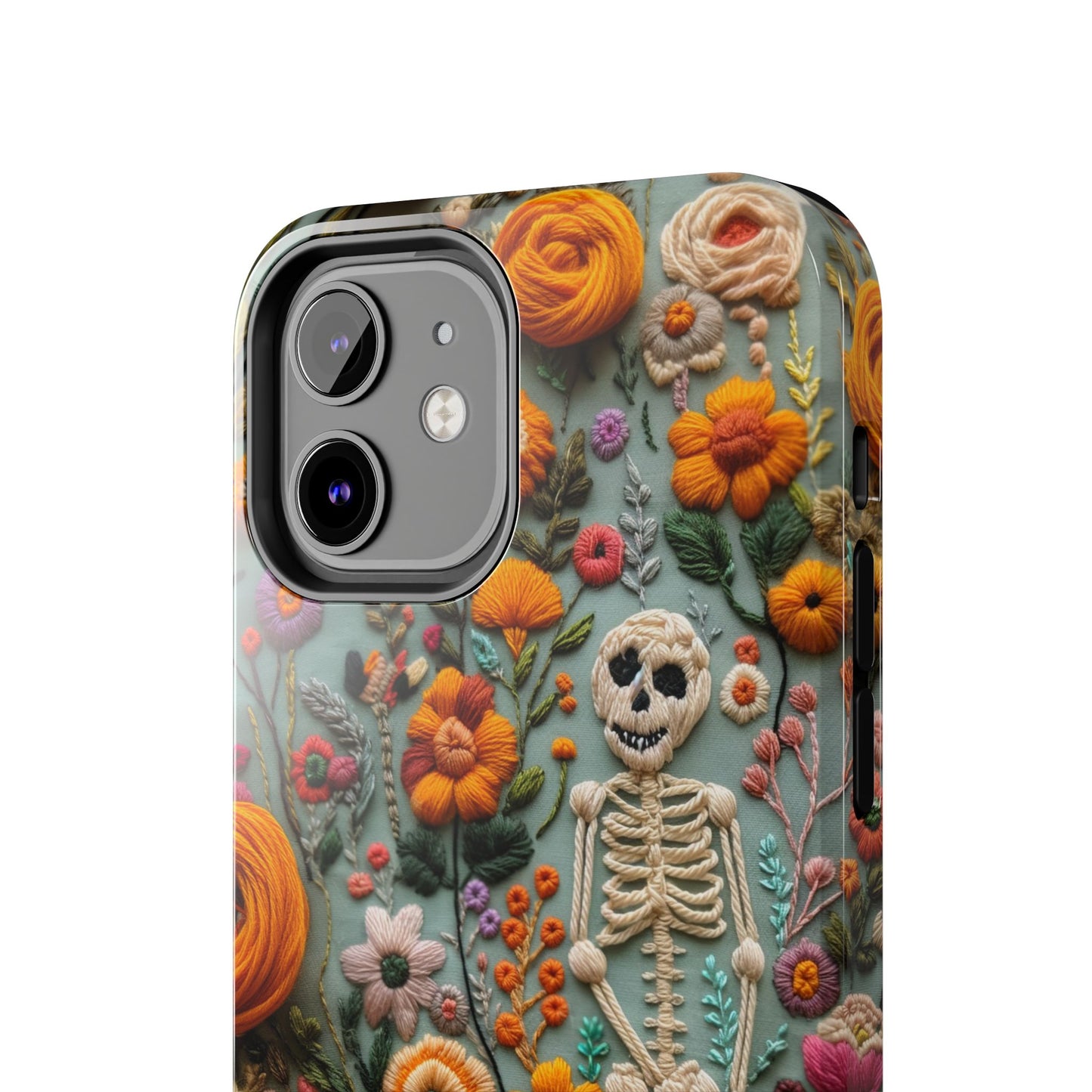 Vintage Skeletons in Bloom Phone Case | Embroidered Look Floral Charm Phone Cover | Halloween Cottagecore | iPhone | Pixel | Samsung