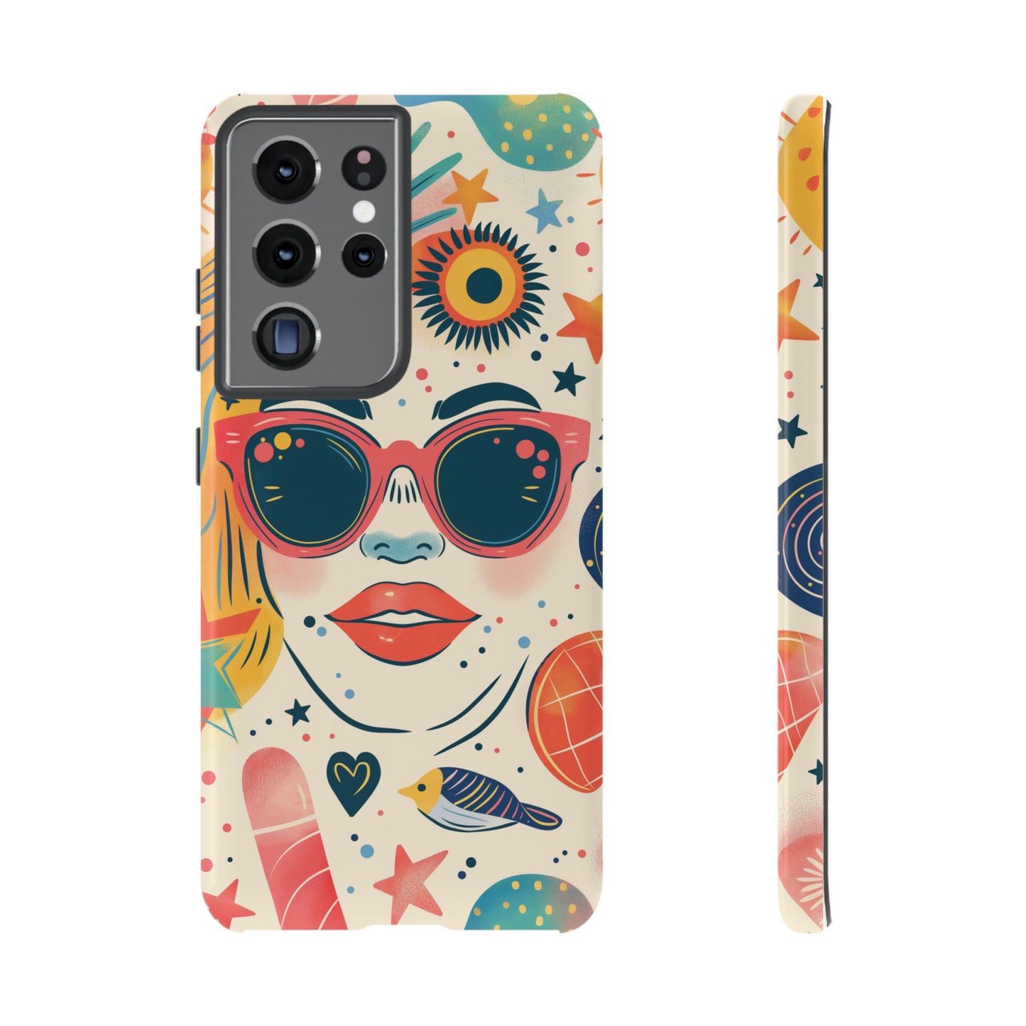 Retro Pop Boho Art Phone Case – Vibrant Sunglasses Collage Design for iPhone, Samsung, Google Pixel Tough Case