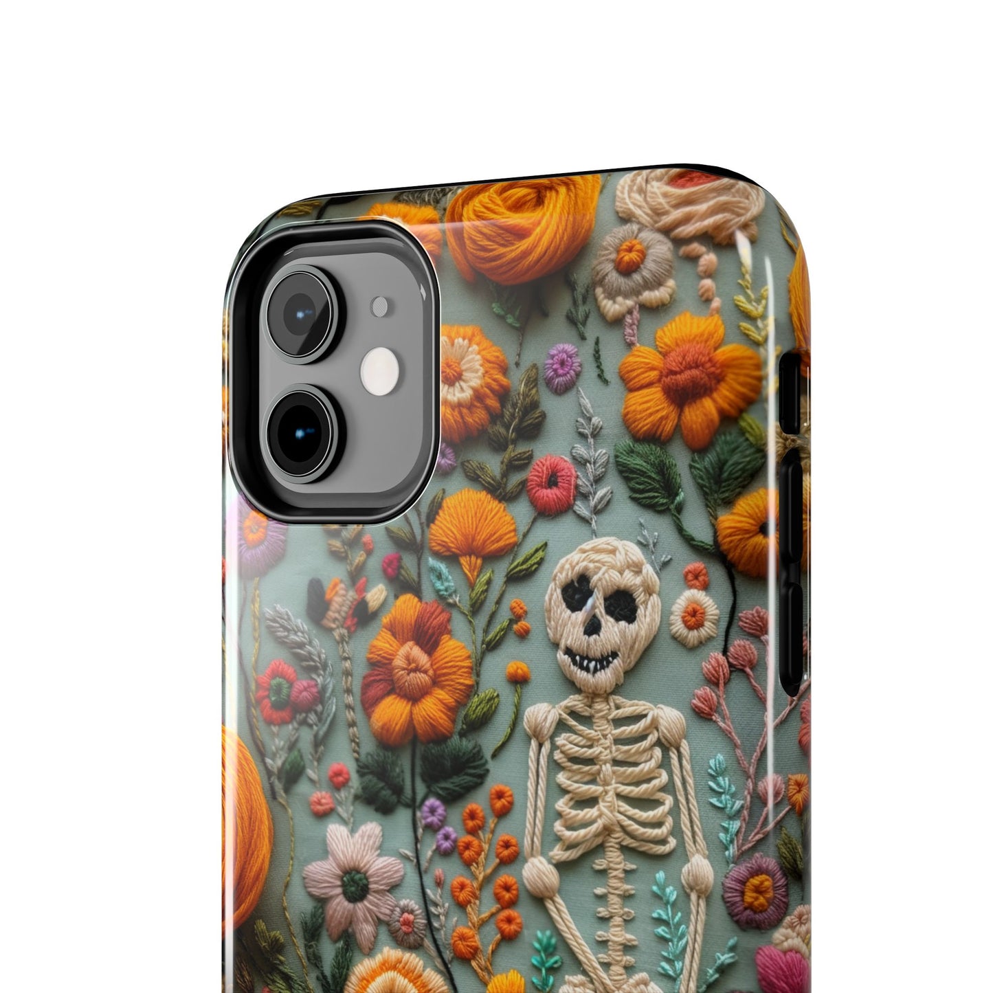 Vintage Skeletons in Bloom Phone Case | Embroidered Look Floral Charm Phone Cover | Halloween Cottagecore | iPhone | Pixel | Samsung