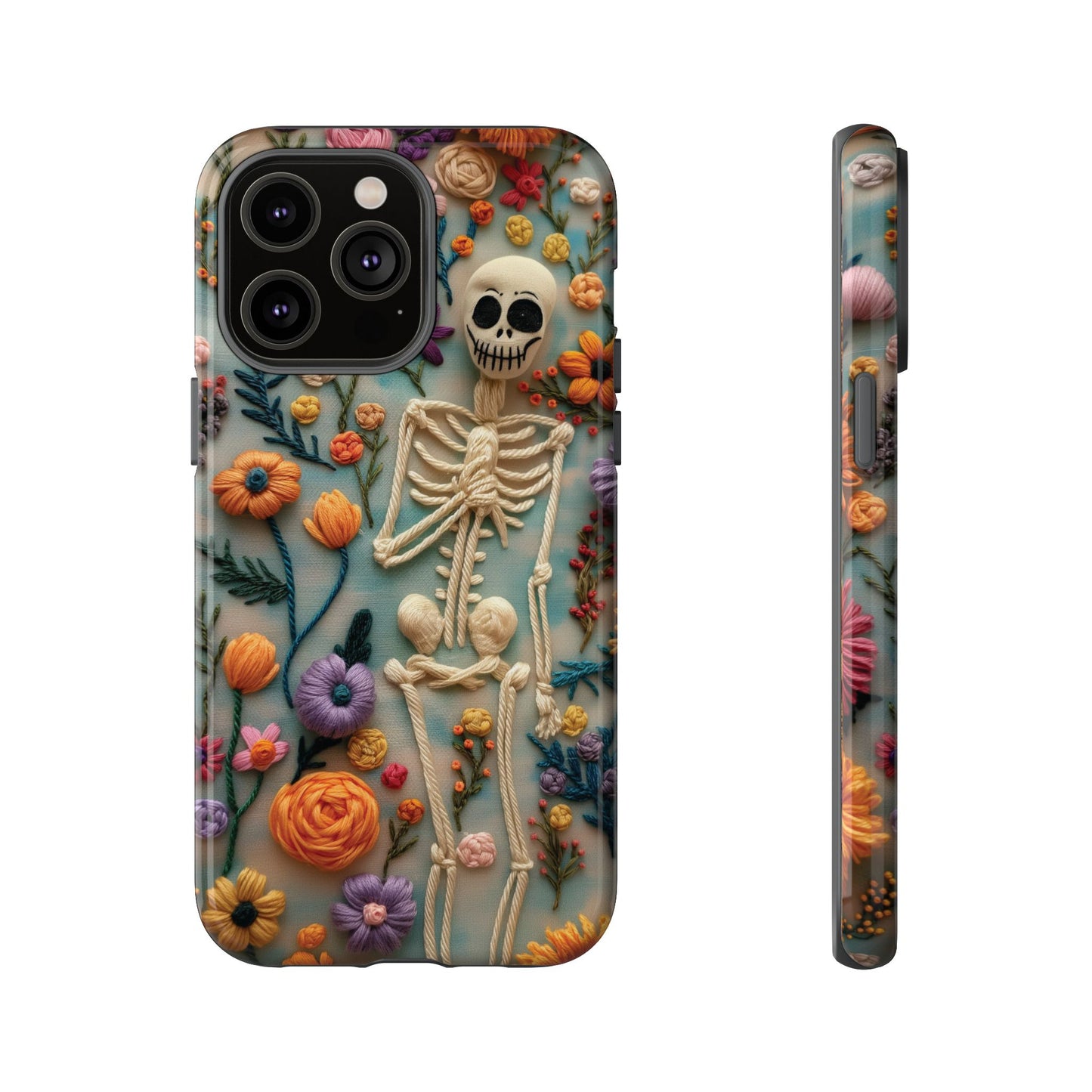 Spooky Floral Skeleton Phone Case – Unique Artistic Design for iPhone, Samsung, Google Pixel