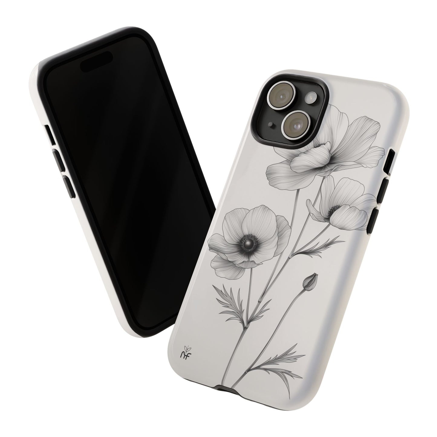 Elegant Monochrome Floral Phone Case – Minimalist Modern Design for iPhone, Samsung, Google Pixel Tough Case