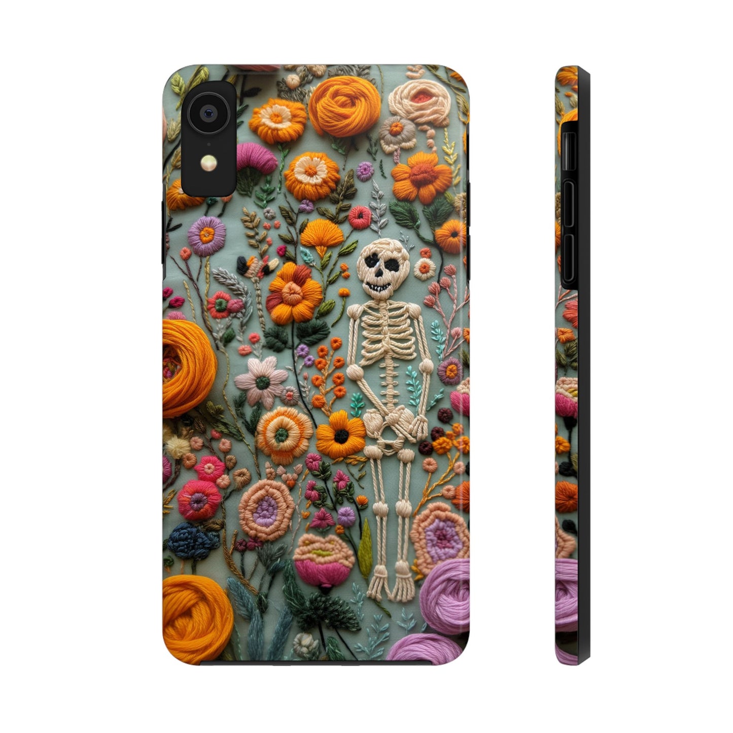 Vintage Skeletons in Bloom Phone Case | Embroidered Look Floral Charm Phone Cover | Halloween Cottagecore | iPhone | Pixel | Samsung