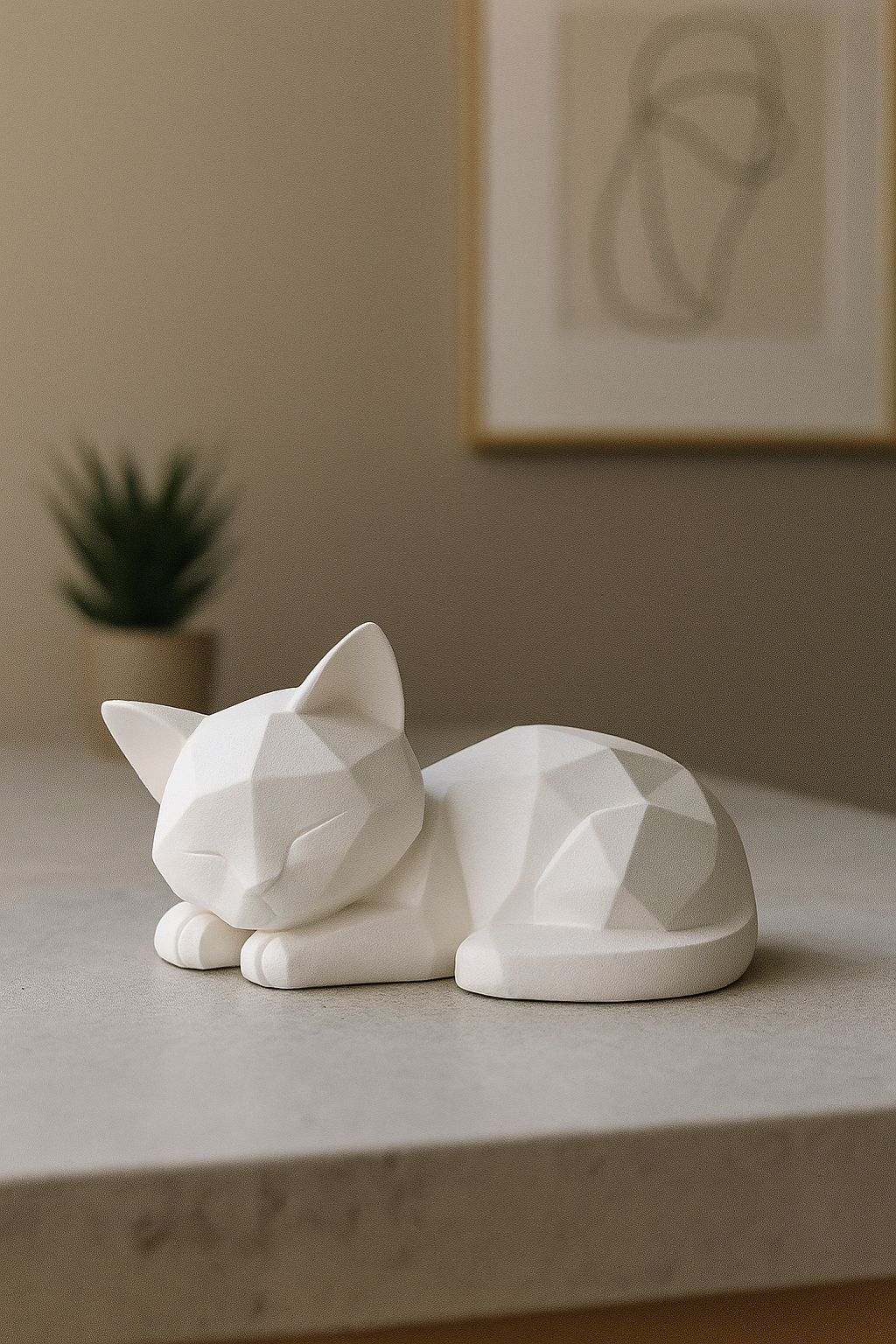 Low Poly Cat Sculpture – 3D Printed Modern Minimalist Decor for Home or Office