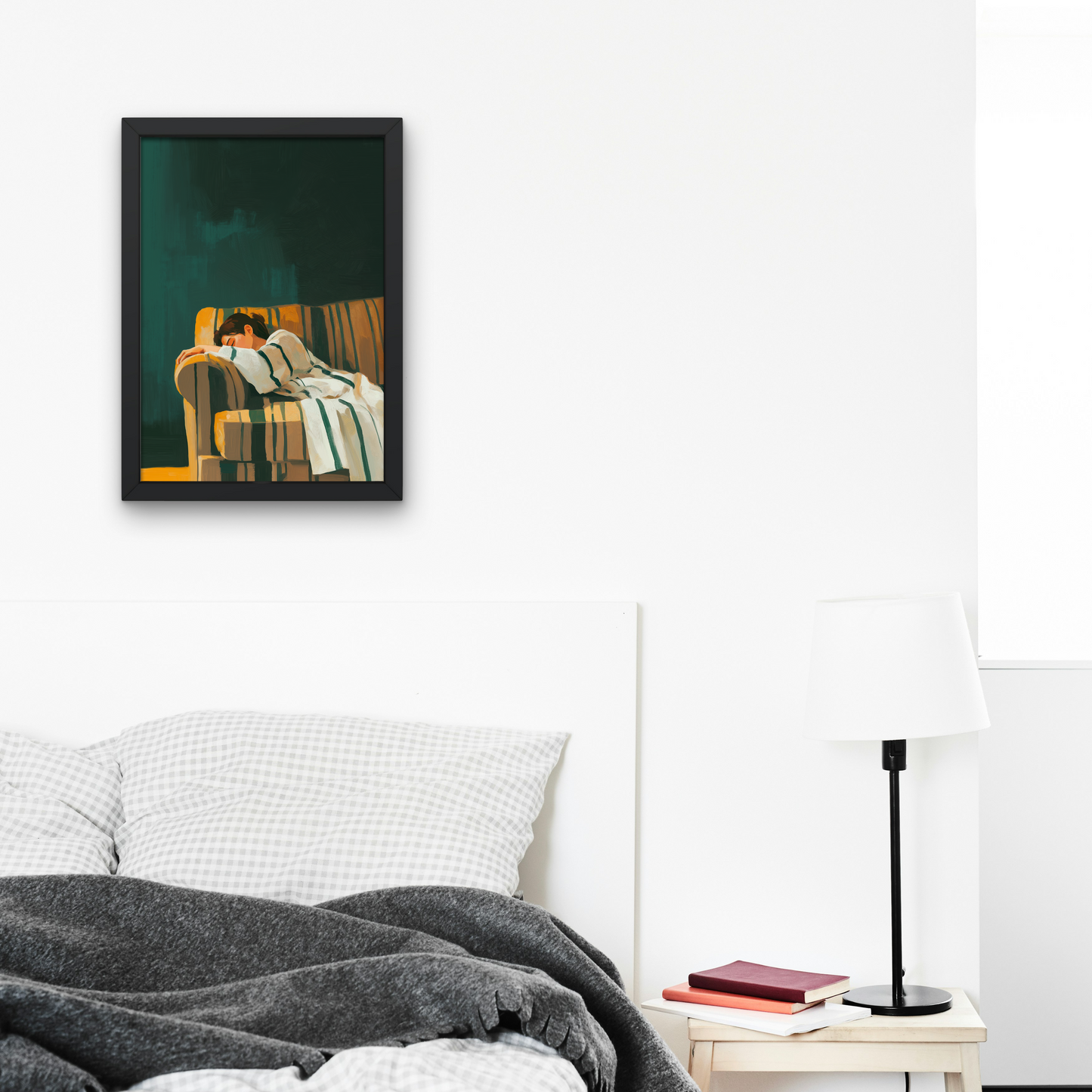 Emerald Green Abstract People Large Wall Art Contemporary Artwork Minimalist Print Living Room Wall Art Stripe Woman Print Digital Download