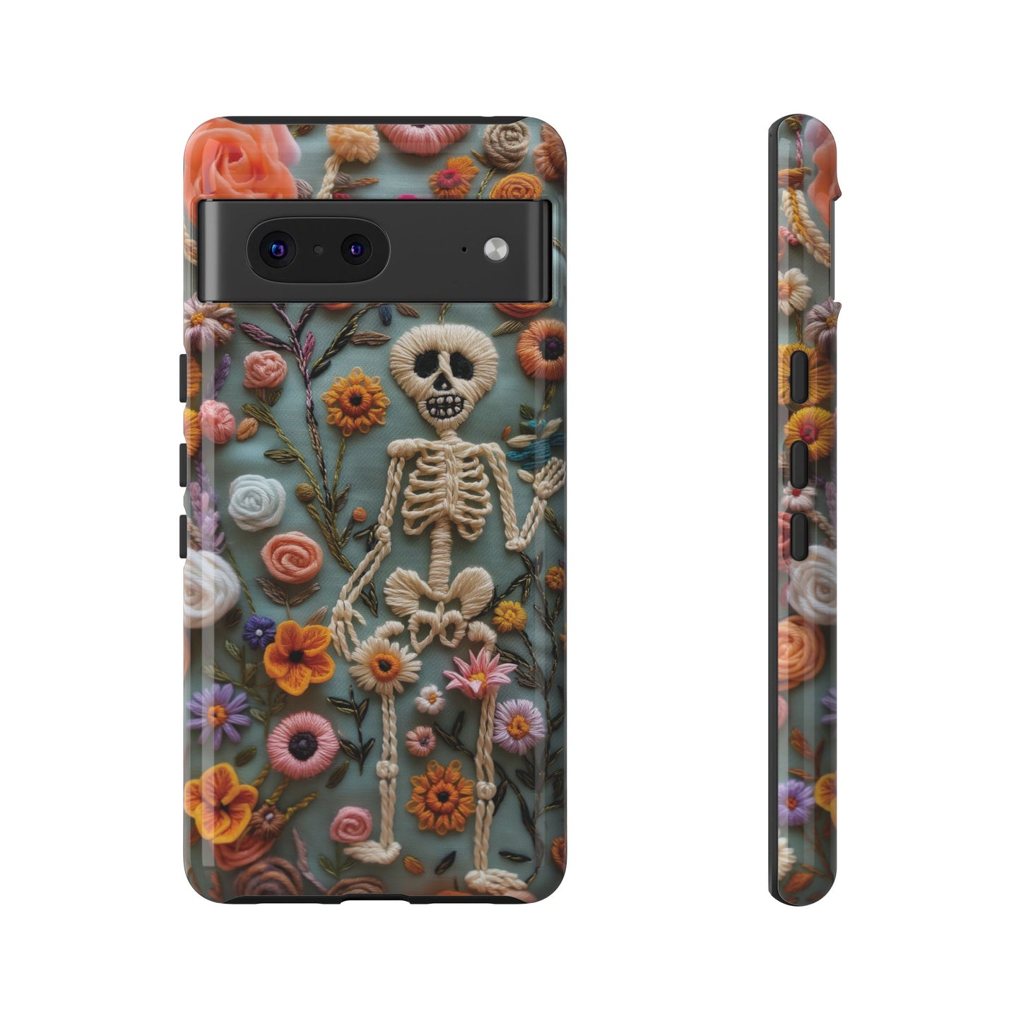 Gothic Floral Skeleton Phone Case – Unique Artistic Design for iPhone, Samsung, Google Pixel