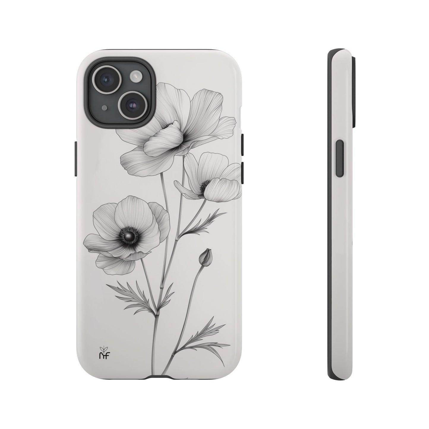 Elegant Monochrome Floral Phone Case – Minimalist Modern Design for iPhone, Samsung, Google Pixel Tough Case