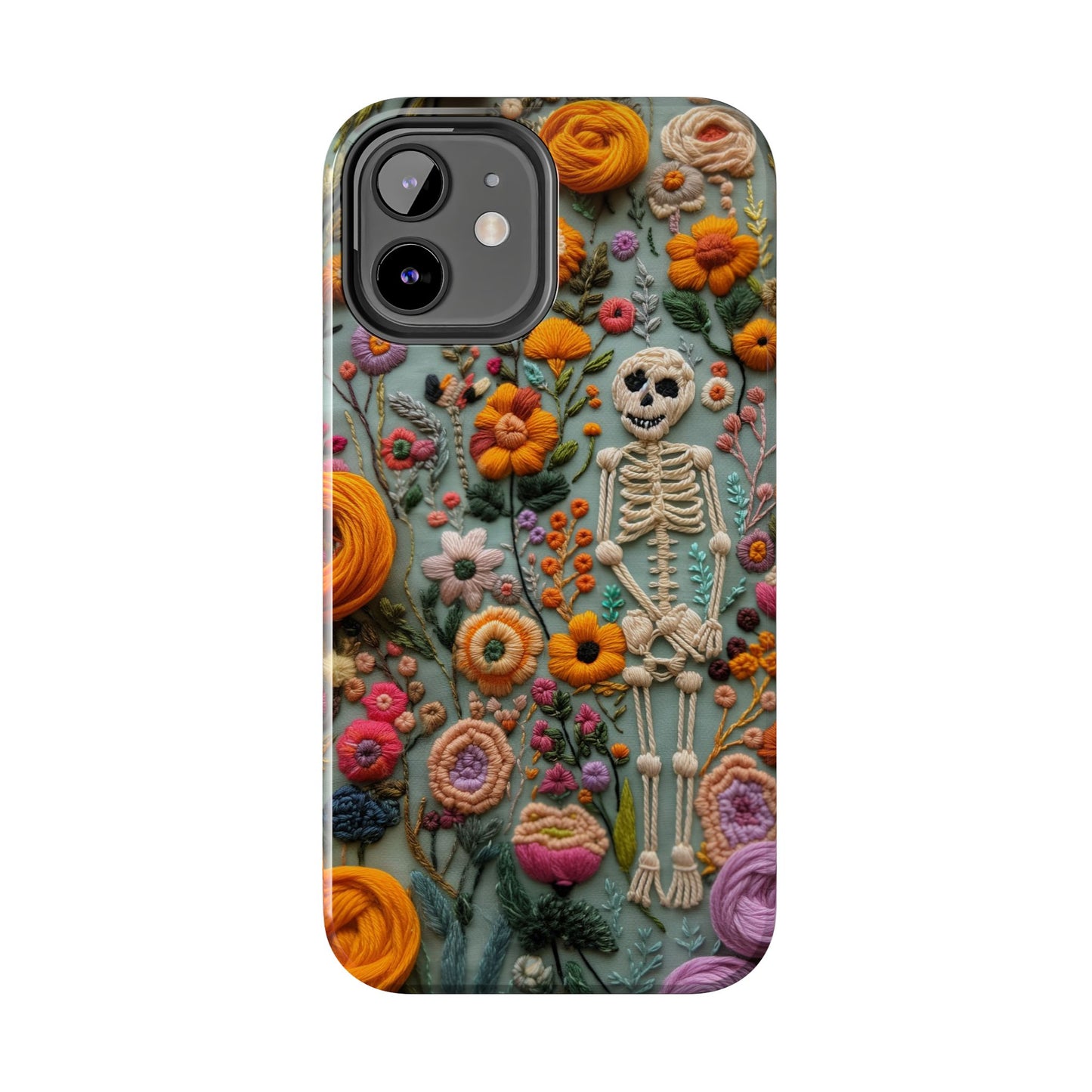Vintage Skeletons in Bloom Phone Case | Embroidered Look Floral Charm Phone Cover | Halloween Cottagecore | iPhone | Pixel | Samsung