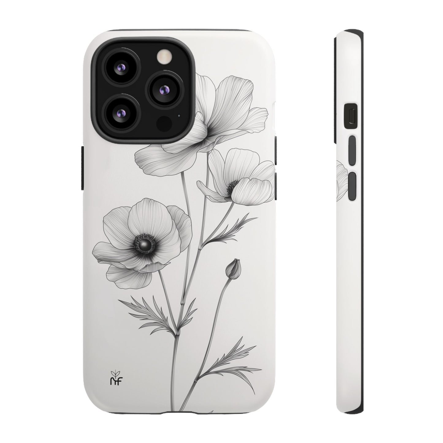 Elegant Monochrome Floral Phone Case – Minimalist Modern Design for iPhone, Samsung, Google Pixel Tough Case