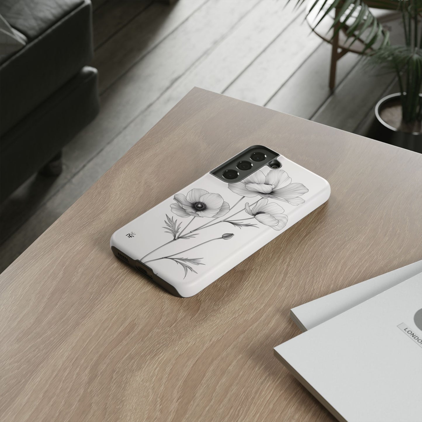 Elegant Monochrome Floral Phone Case – Minimalist Modern Design for iPhone, Samsung, Google Pixel Tough Case