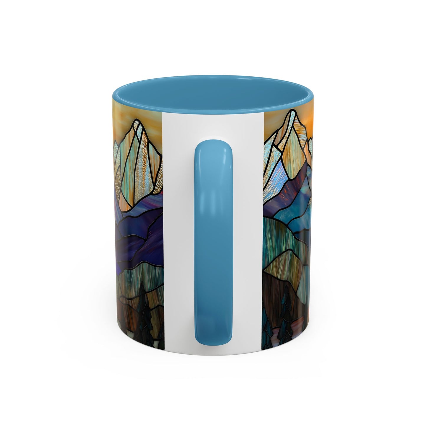 Stained Glass Mountain Coffee Mug - Vibrant Watercolor Mountain Sunset, 11oz & 15oz Ceramic Mug, Perfect gifts ideas, Outdoor Adventure
