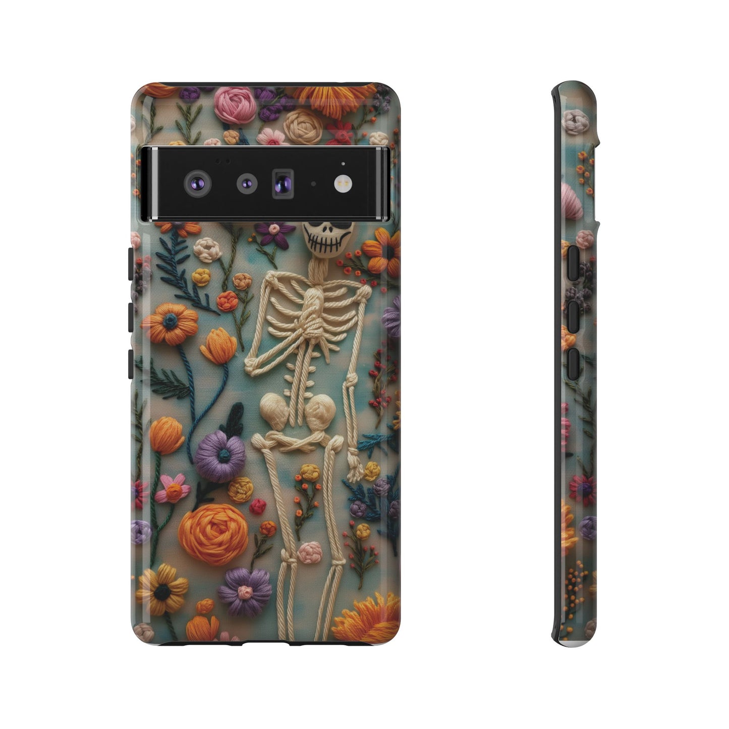 Spooky Floral Skeleton Phone Case – Unique Artistic Design for iPhone, Samsung, Google Pixel
