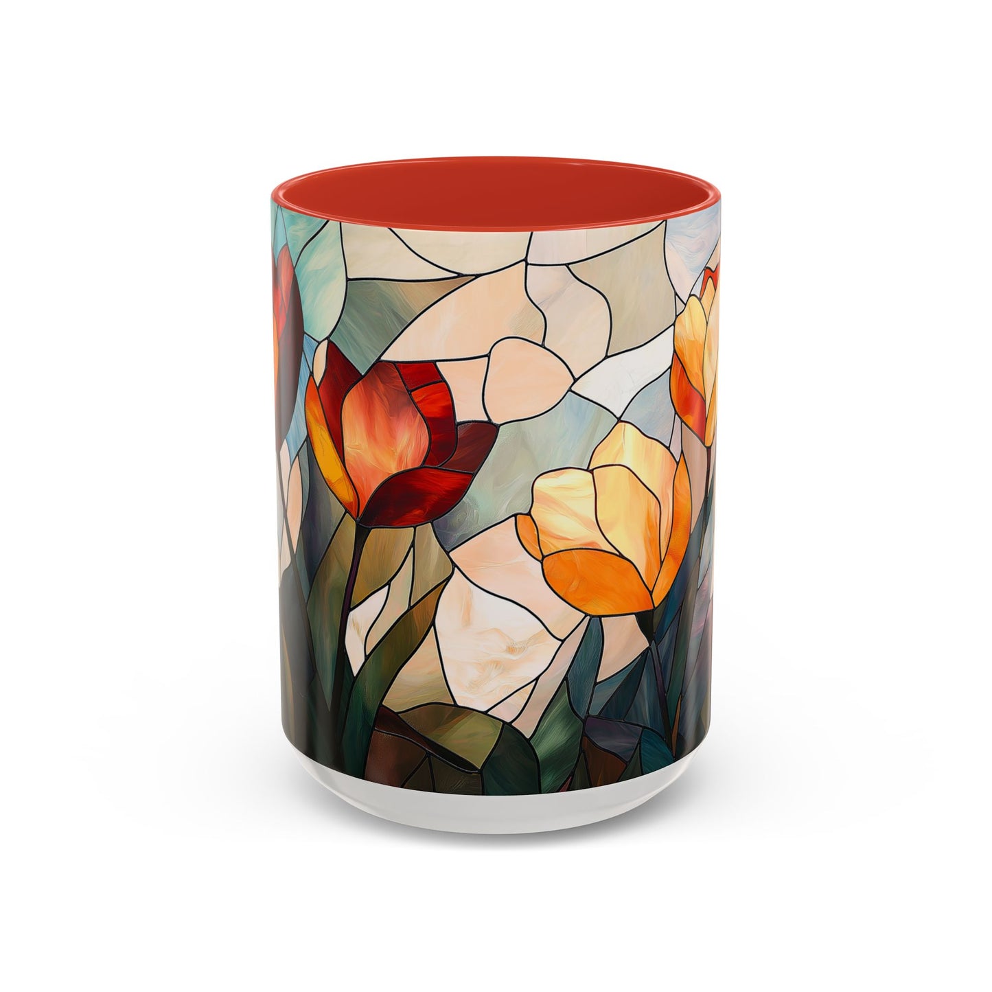 Stained Glass Floral Coffee Mug, Floral Art Drinkware, Gift for Flower Lovers, Home Decor, Mother's Day Present
