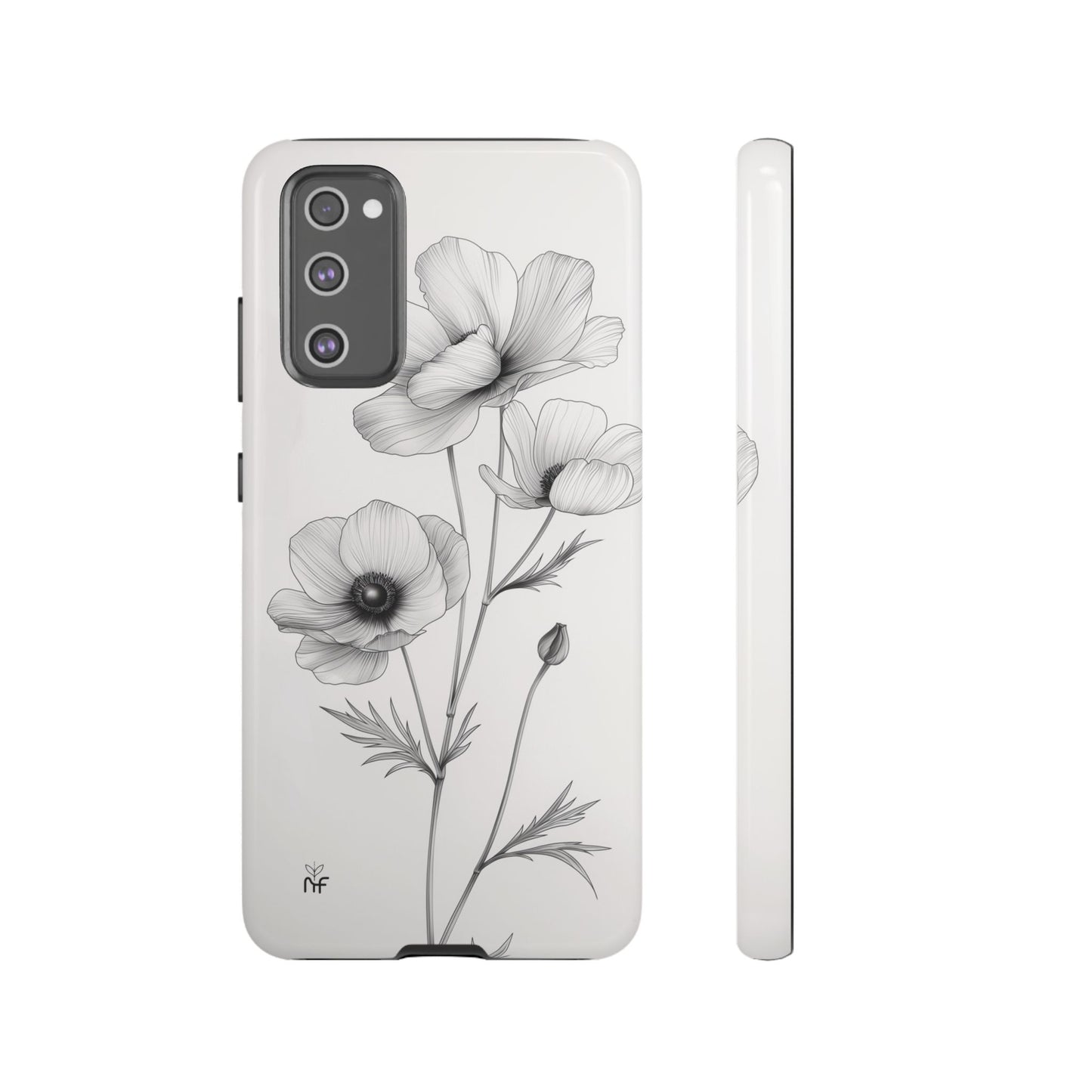 Elegant Monochrome Floral Phone Case – Minimalist Modern Design for iPhone, Samsung, Google Pixel Tough Case