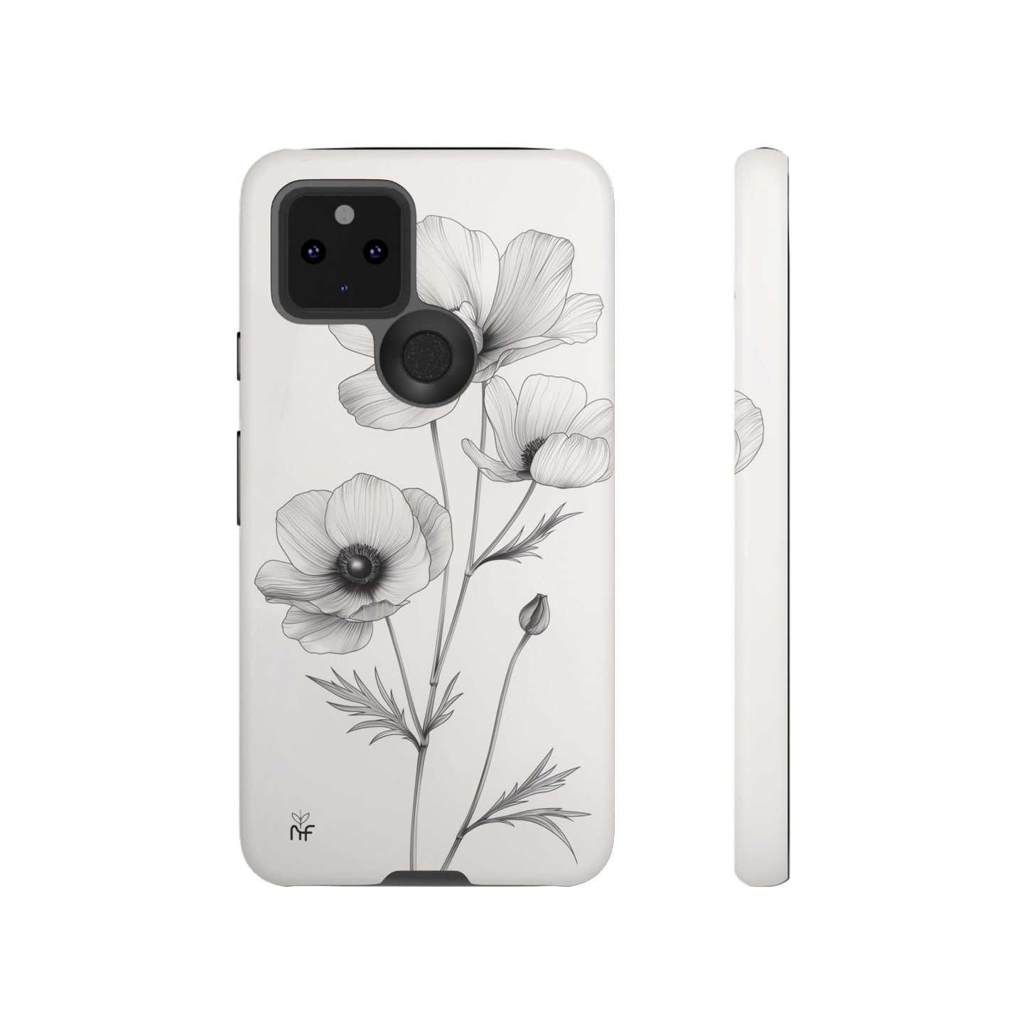 Elegant Monochrome Floral Phone Case – Minimalist Modern Design for iPhone, Samsung, Google Pixel Tough Case