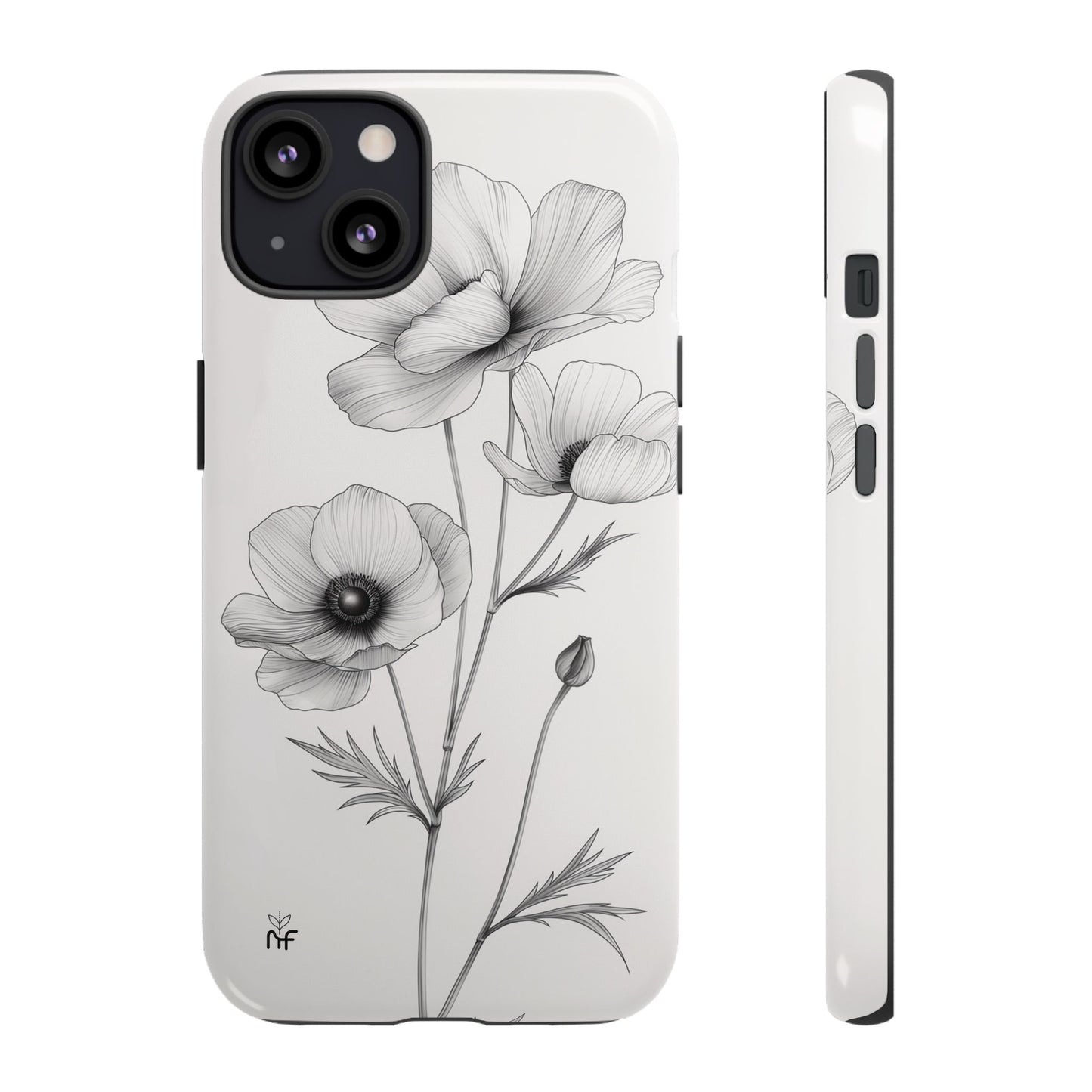 Elegant Monochrome Floral Phone Case – Minimalist Modern Design for iPhone, Samsung, Google Pixel Tough Case