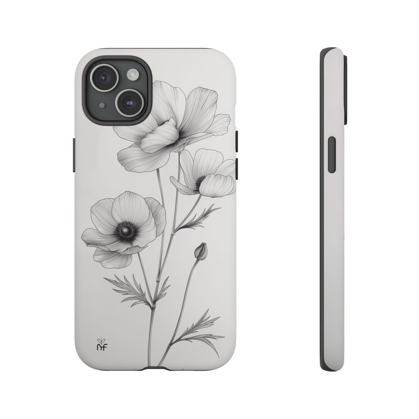 Elegant Monochrome Floral Phone Case – Minimalist Modern Design for iPhone, Samsung, Google Pixel Tough Case