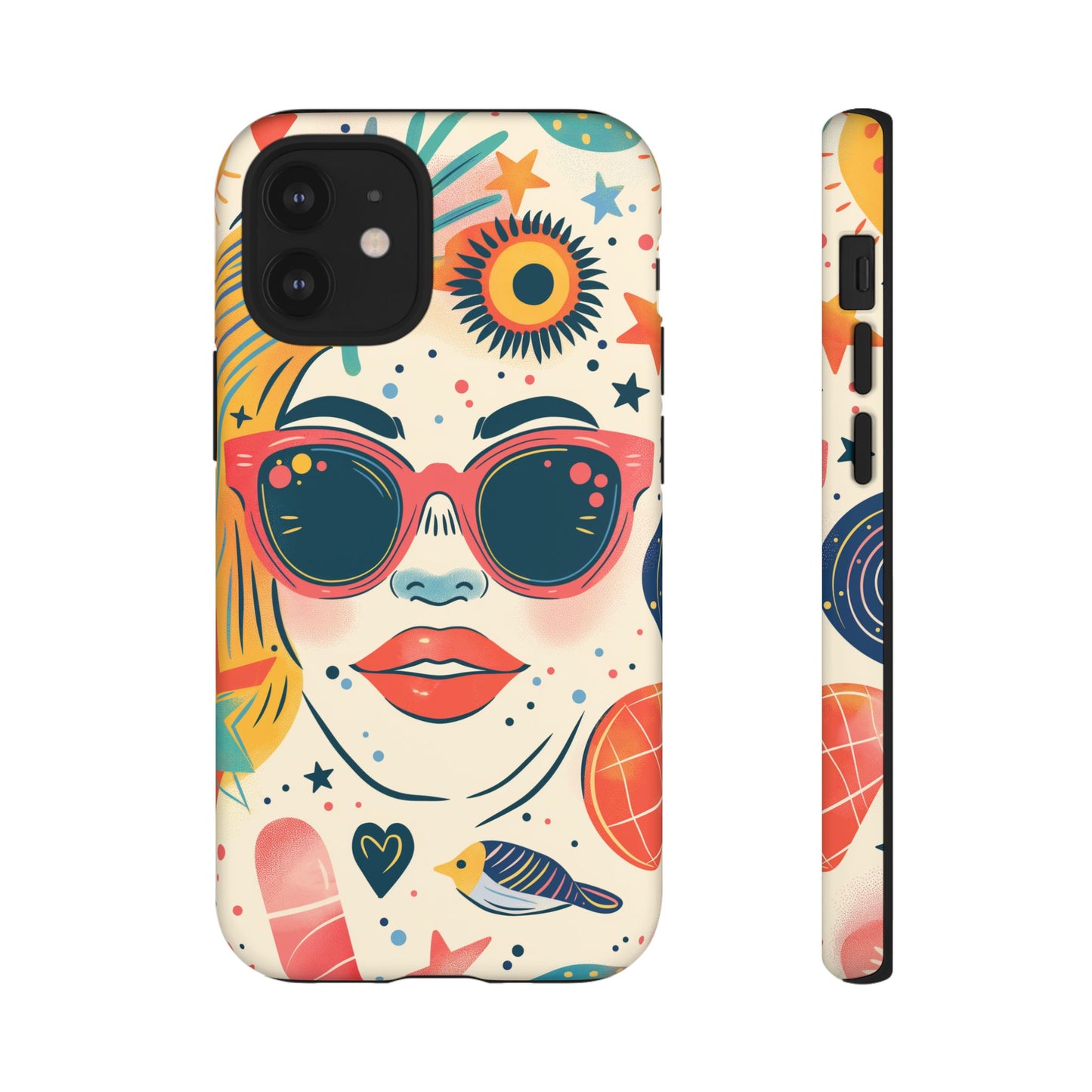 Retro Pop Boho Art Phone Case – Vibrant Sunglasses Collage Design for iPhone, Samsung, Google Pixel Tough Case