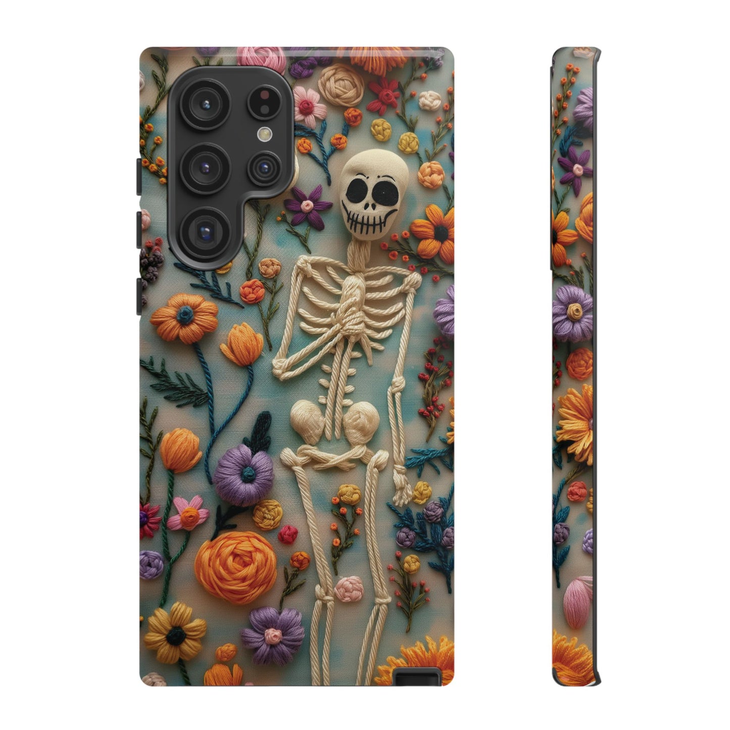Spooky Floral Skeleton Phone Case – Unique Artistic Design for iPhone, Samsung, Google Pixel