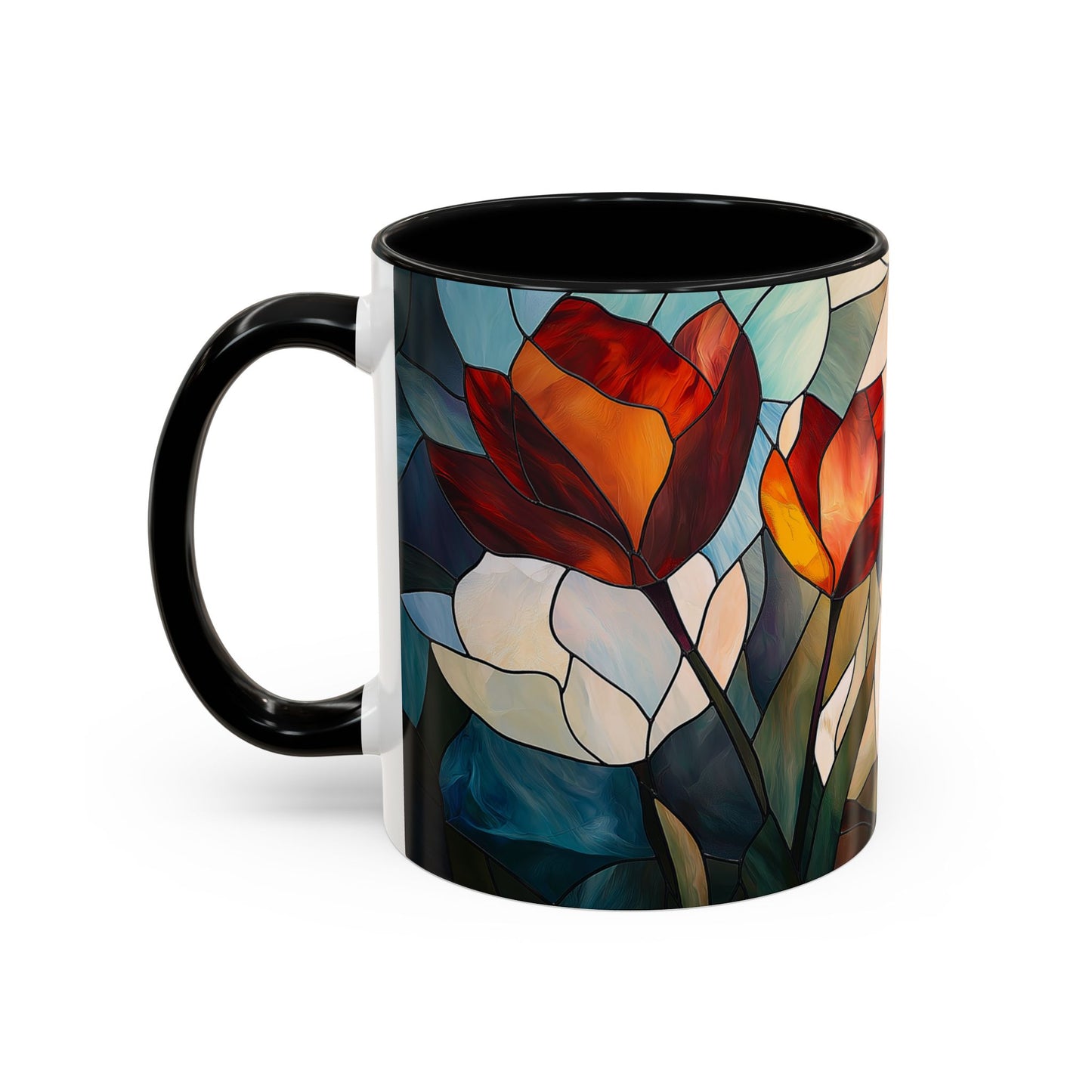 Stained Glass Floral Coffee Mug, Floral Art Drinkware, Gift for Flower Lovers, Home Decor, Mother's Day Present