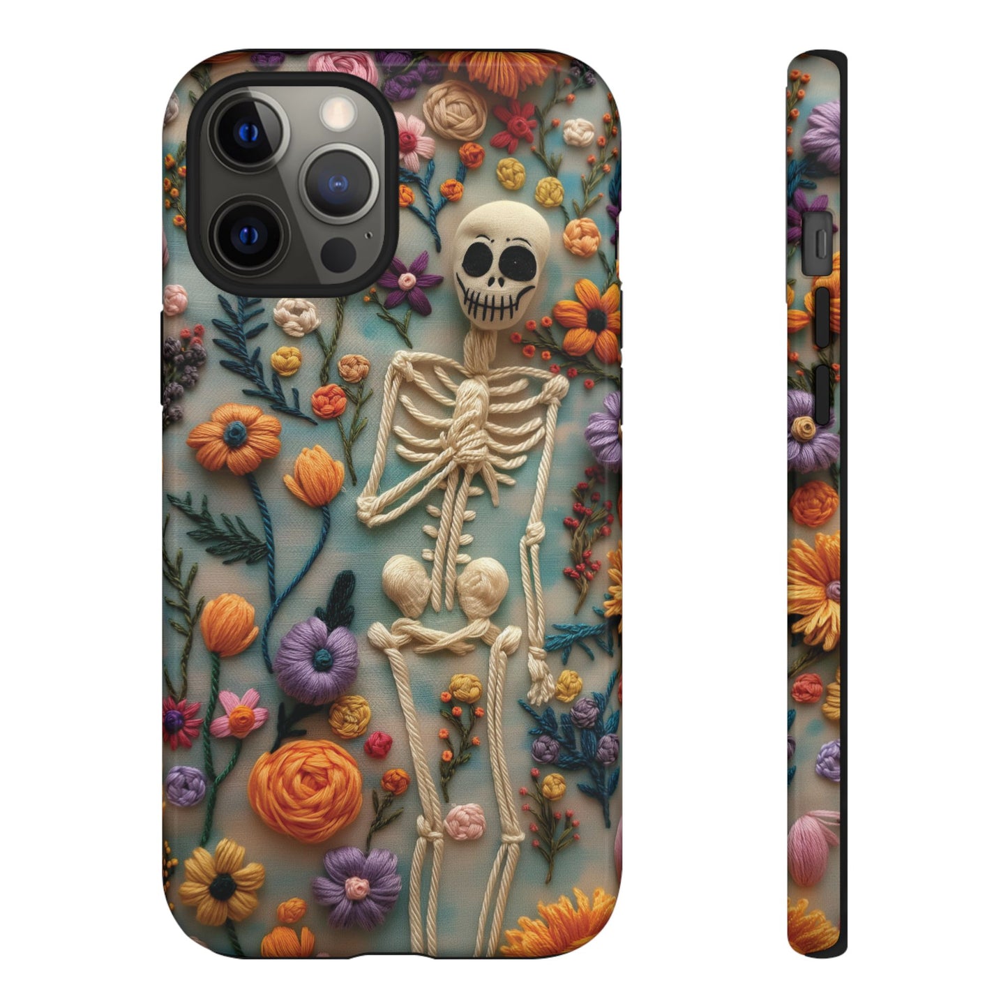 Spooky Floral Skeleton Phone Case – Unique Artistic Design for iPhone, Samsung, Google Pixel