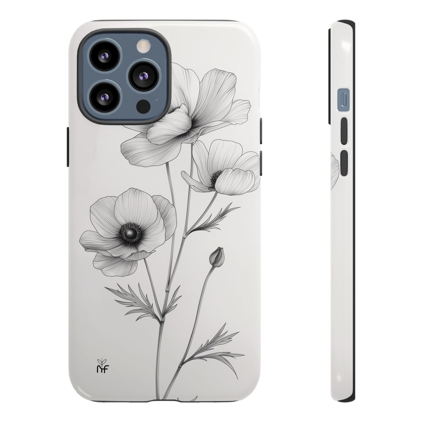 Elegant Monochrome Floral Phone Case – Minimalist Modern Design for iPhone, Samsung, Google Pixel Tough Case