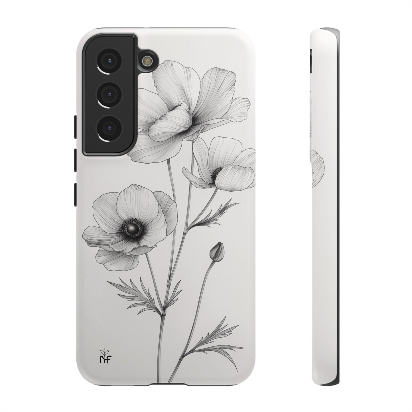 Elegant Monochrome Floral Phone Case – Minimalist Modern Design for iPhone, Samsung, Google Pixel Tough Case