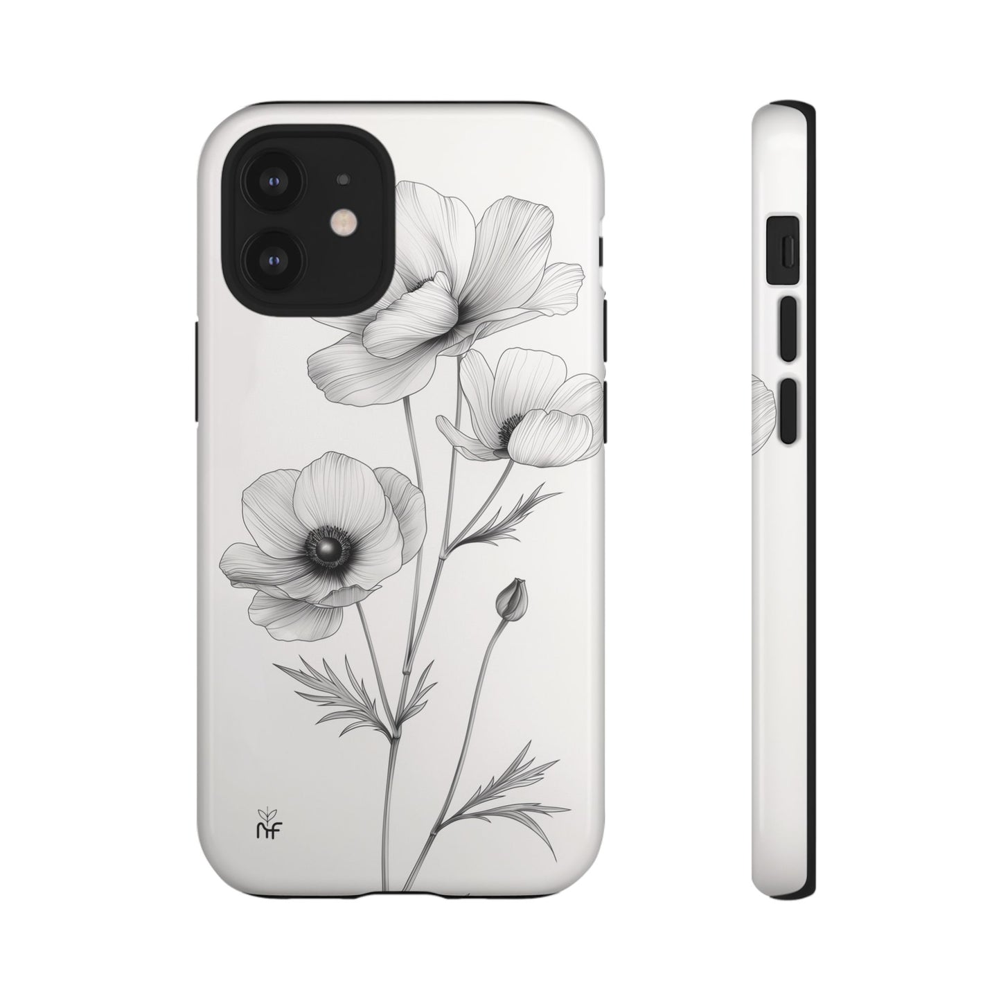 Elegant Monochrome Floral Phone Case – Minimalist Modern Design for iPhone, Samsung, Google Pixel Tough Case - NovaFlair