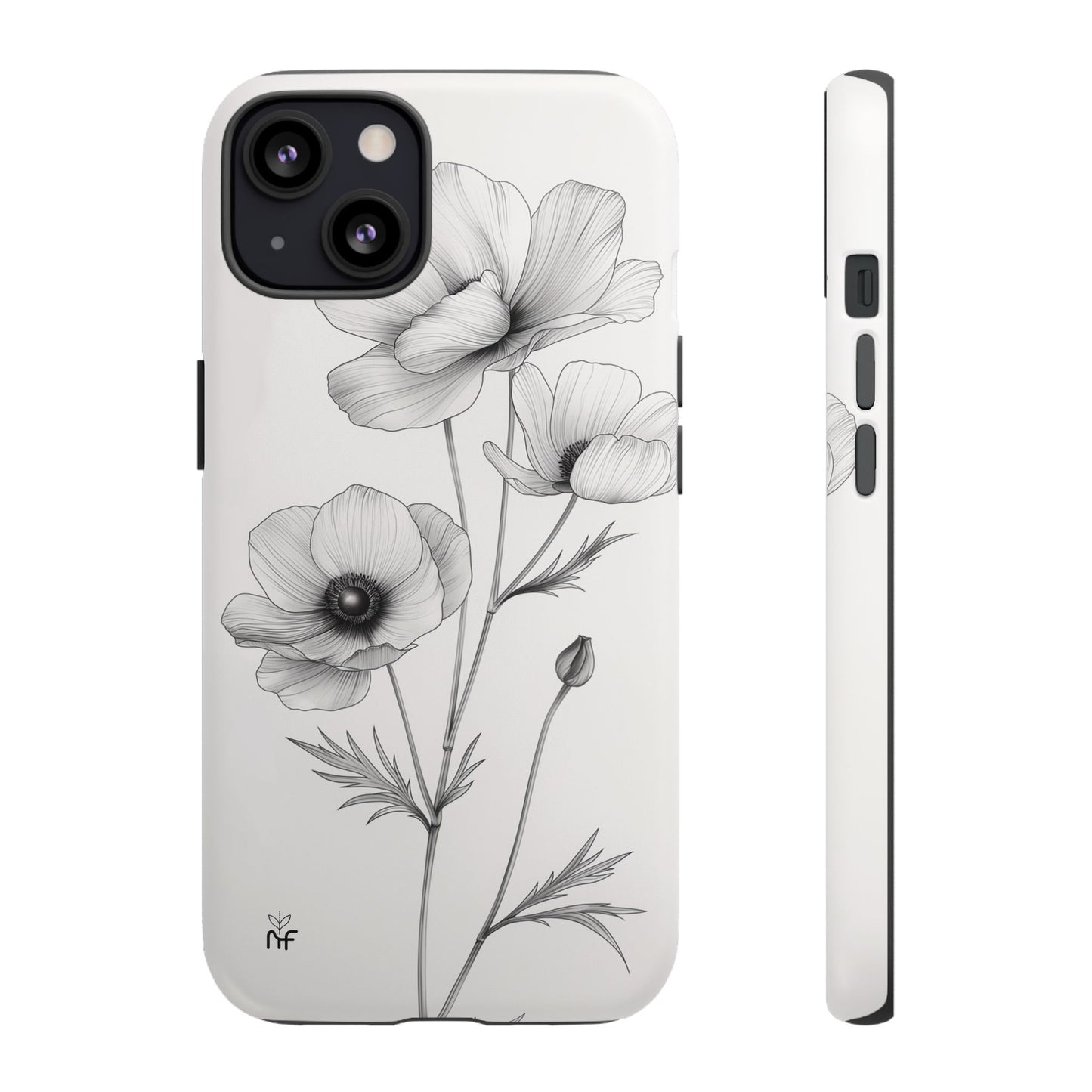 Elegant Monochrome Floral Phone Case – Minimalist Modern Design for iPhone, Samsung, Google Pixel Tough Case