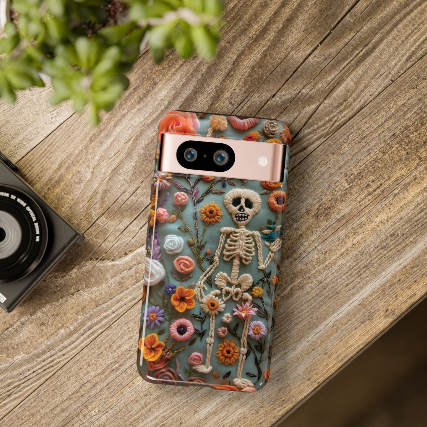 Gothic Floral Skeleton Phone Case – Unique Artistic Design for iPhone, Samsung, Google Pixel